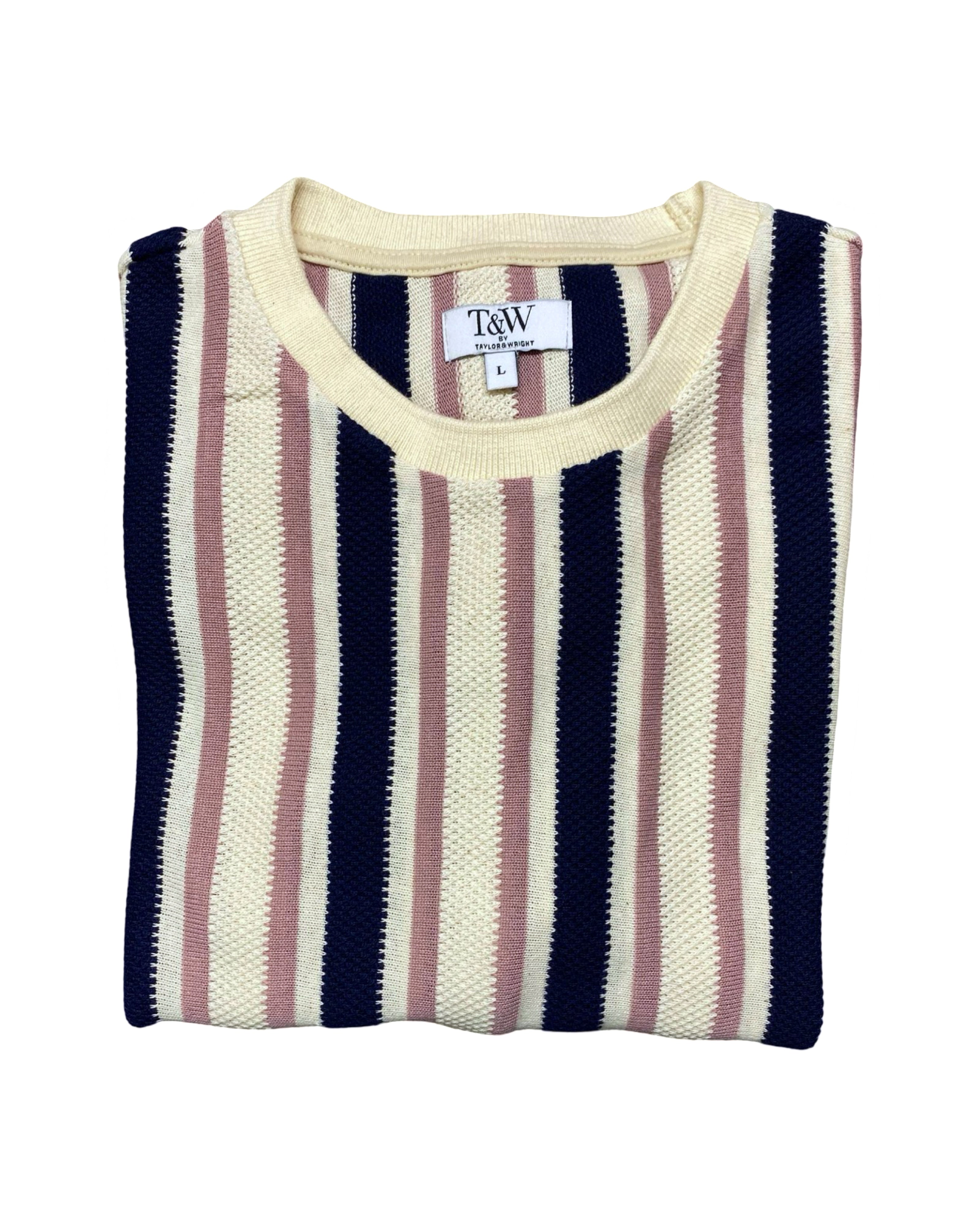 T&W Striped Knitted T-Shirt with Ribbed Hems | Medium | Chest 21”