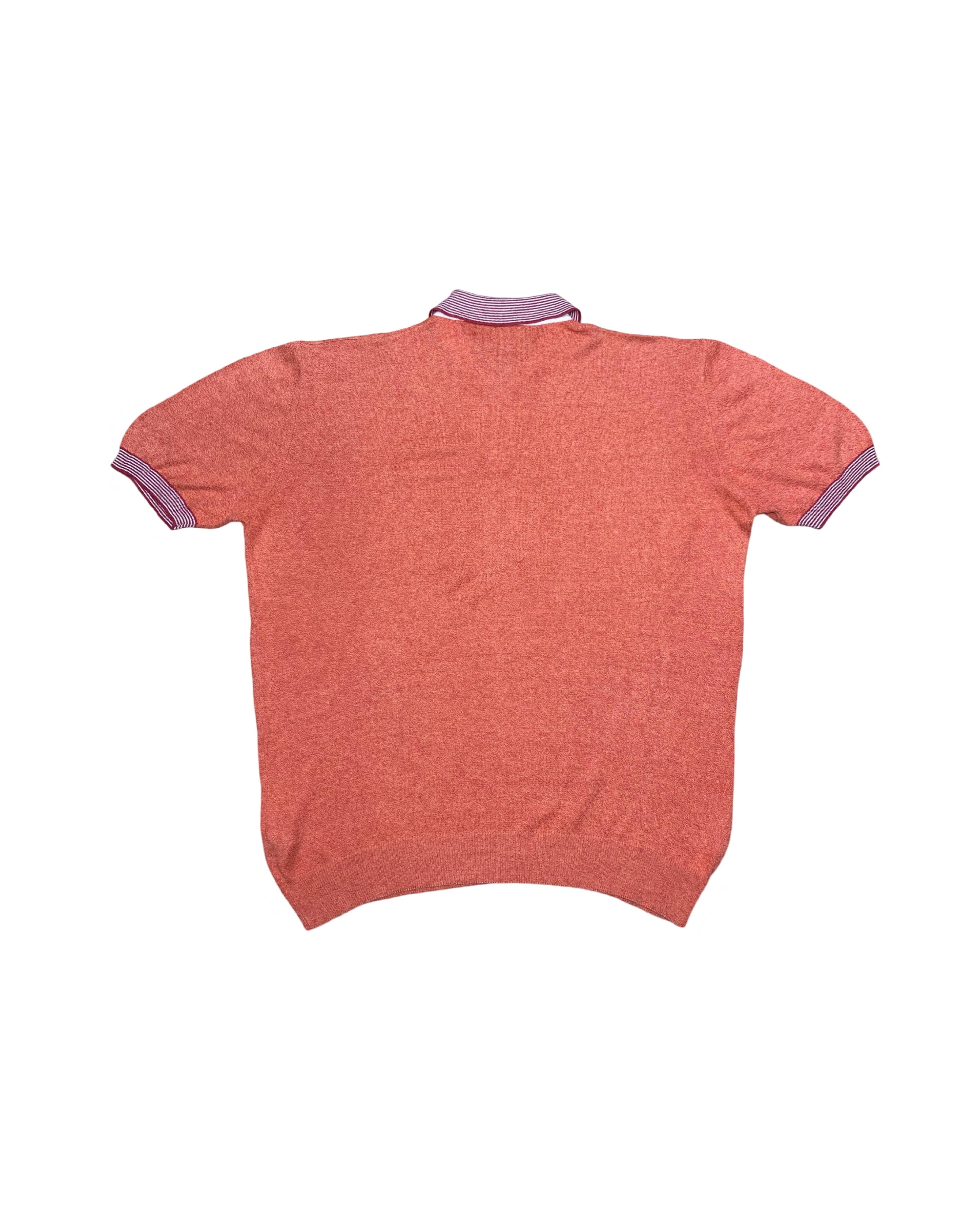 FLUME Burnt Red Knit Polo Shirt with Striped Collar | XL | Chest 25.5”
