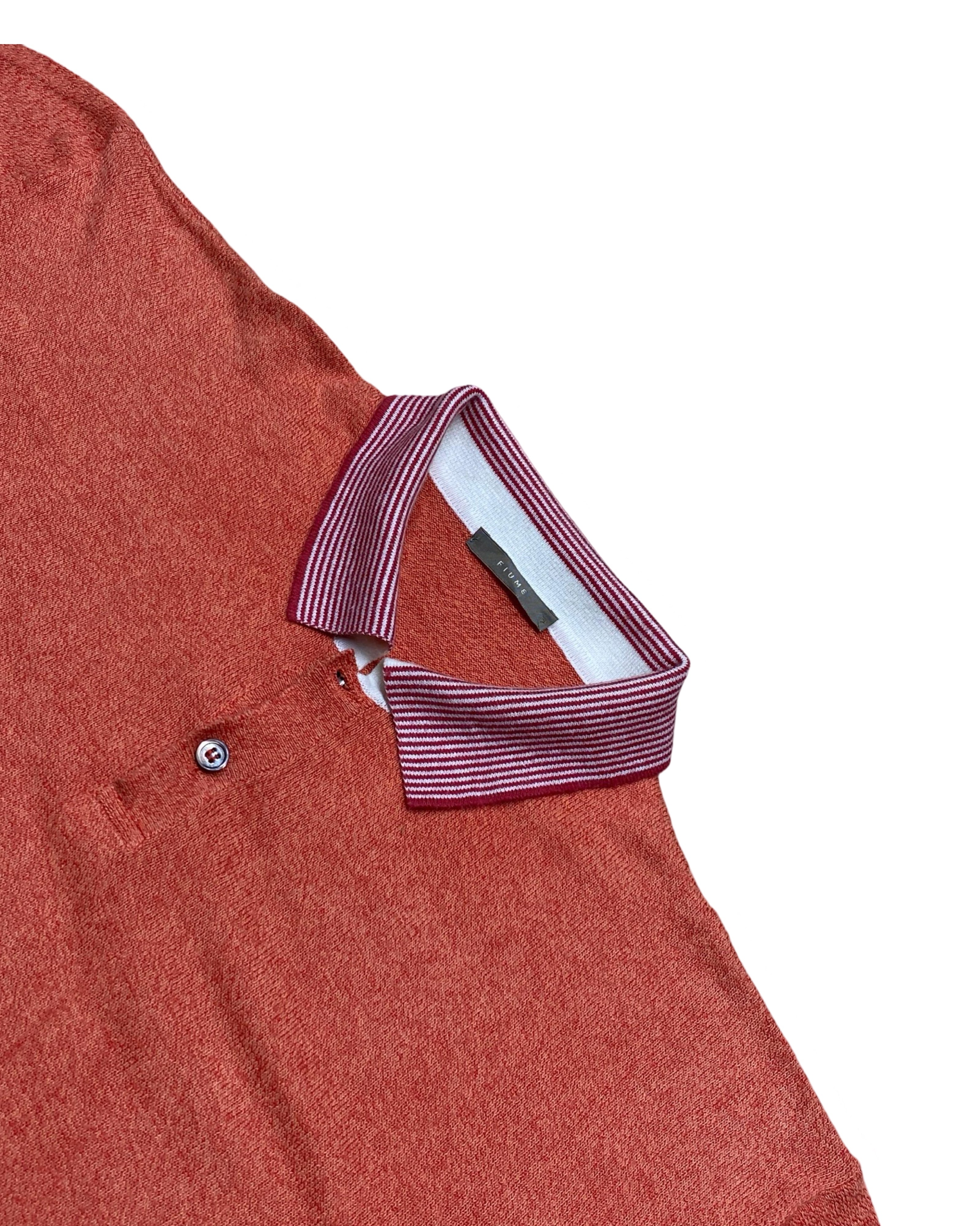 FLUME Burnt Red Knit Polo Shirt with Striped Collar | XL | Chest 25.5”