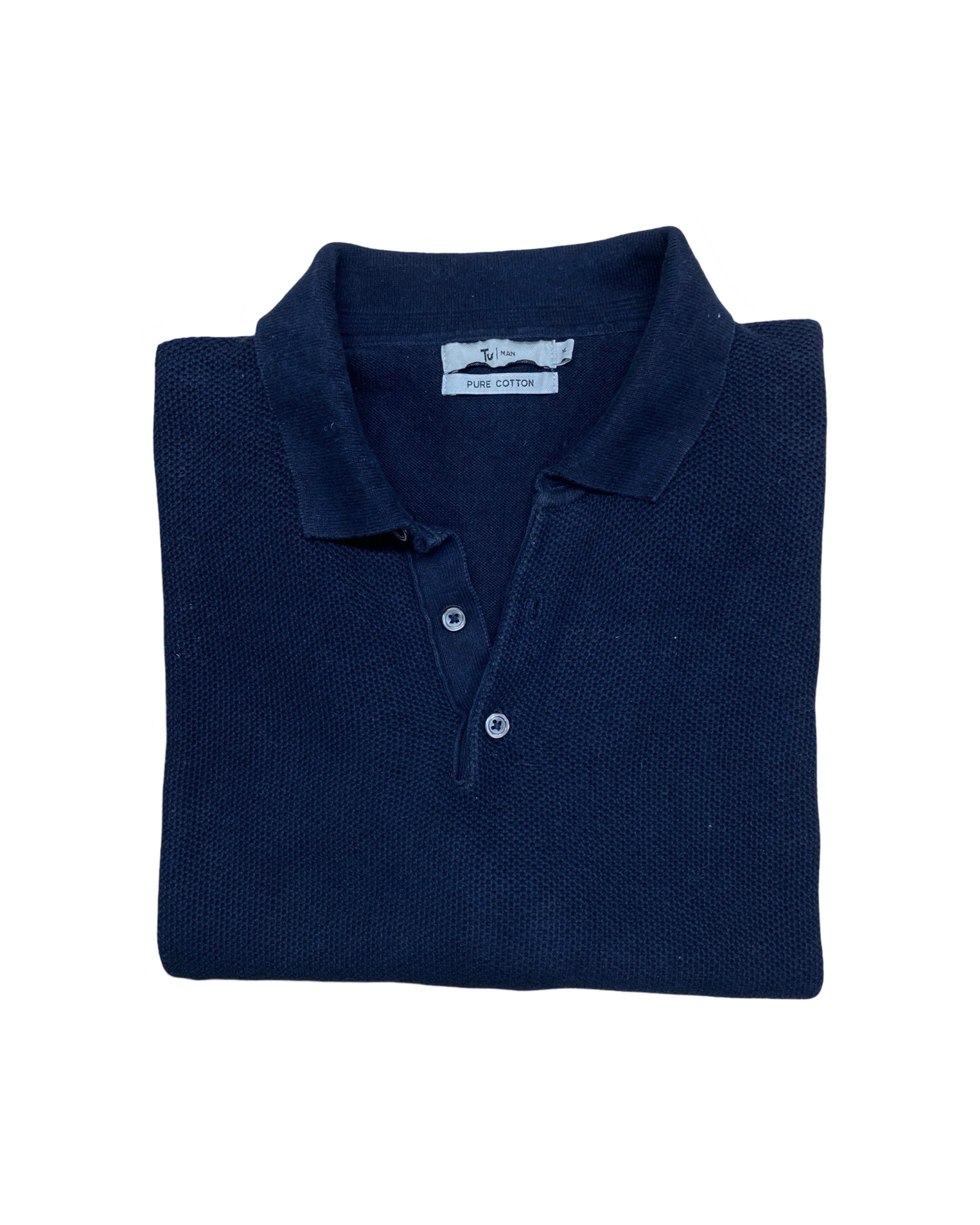 TU Man Navy Blue Knitted Polo Shirt | XL | Chest 25”