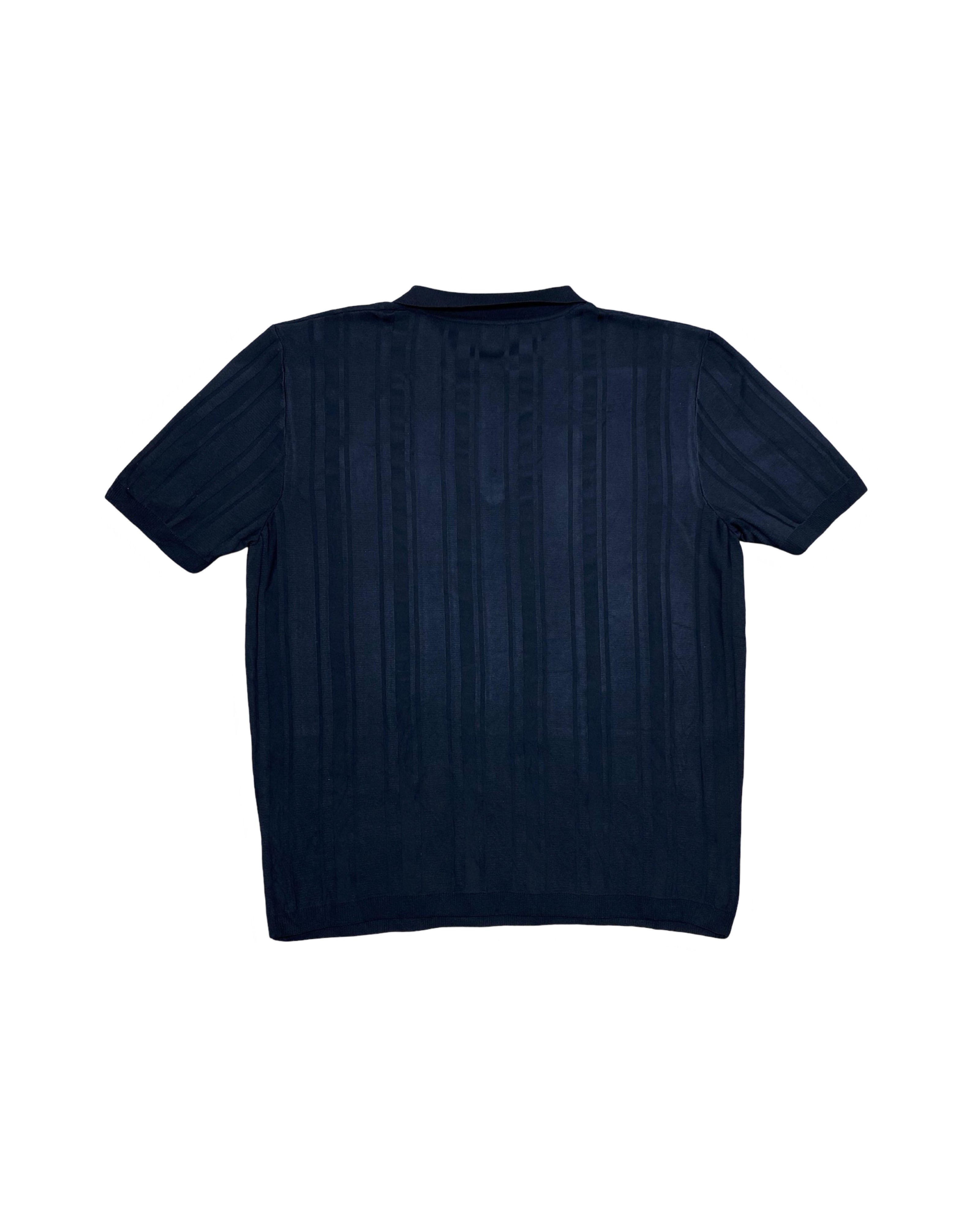 RIVER ISLAND Black Textured Zip Polo Shirt | Large | Chest 22.5”