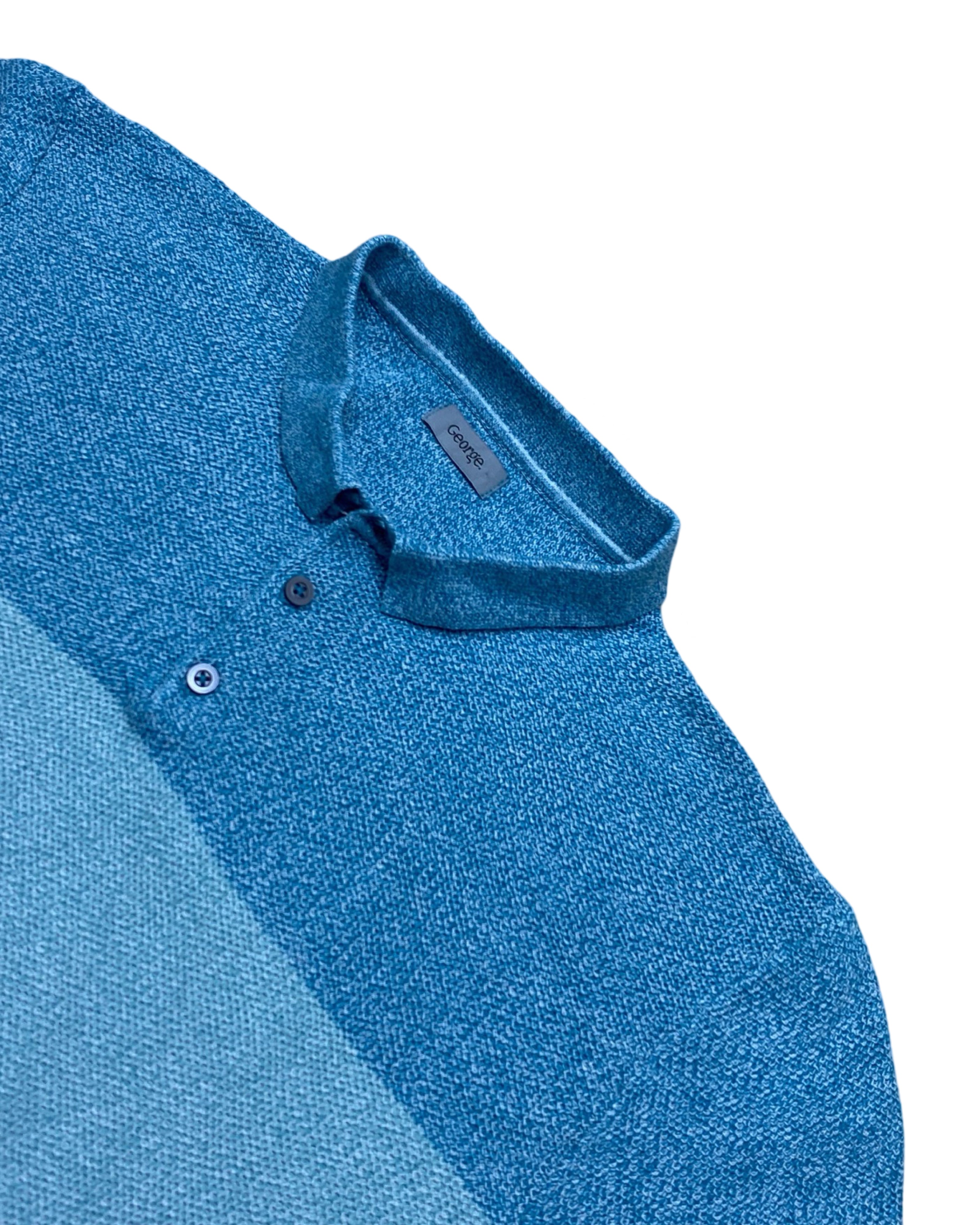 GEORGE Blue Colorblock Knit Polo Shirt | Large | Chest 22.5”
