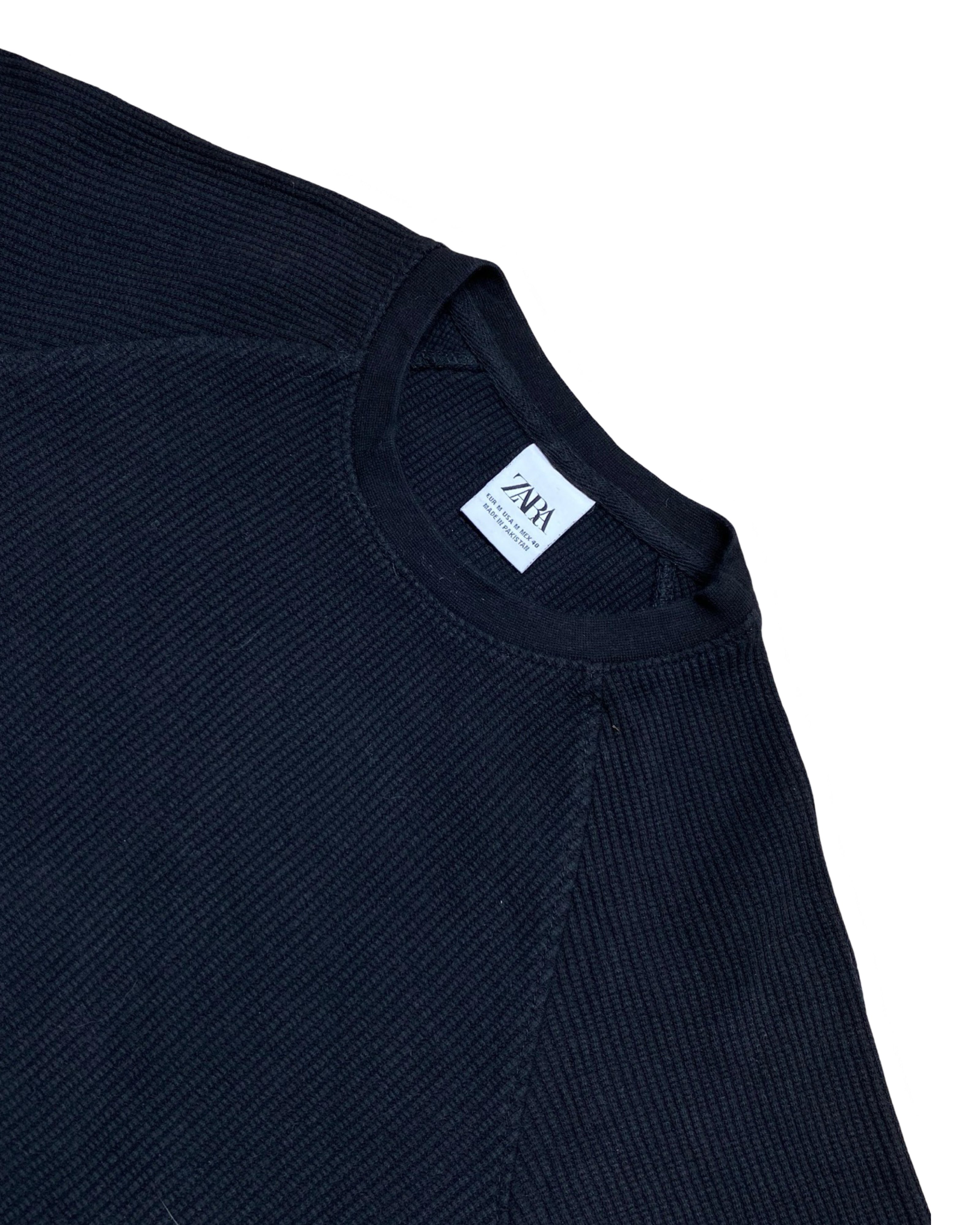 ZARA Ribbed Black Knit T-Shirt | Small | Chest 18.5”