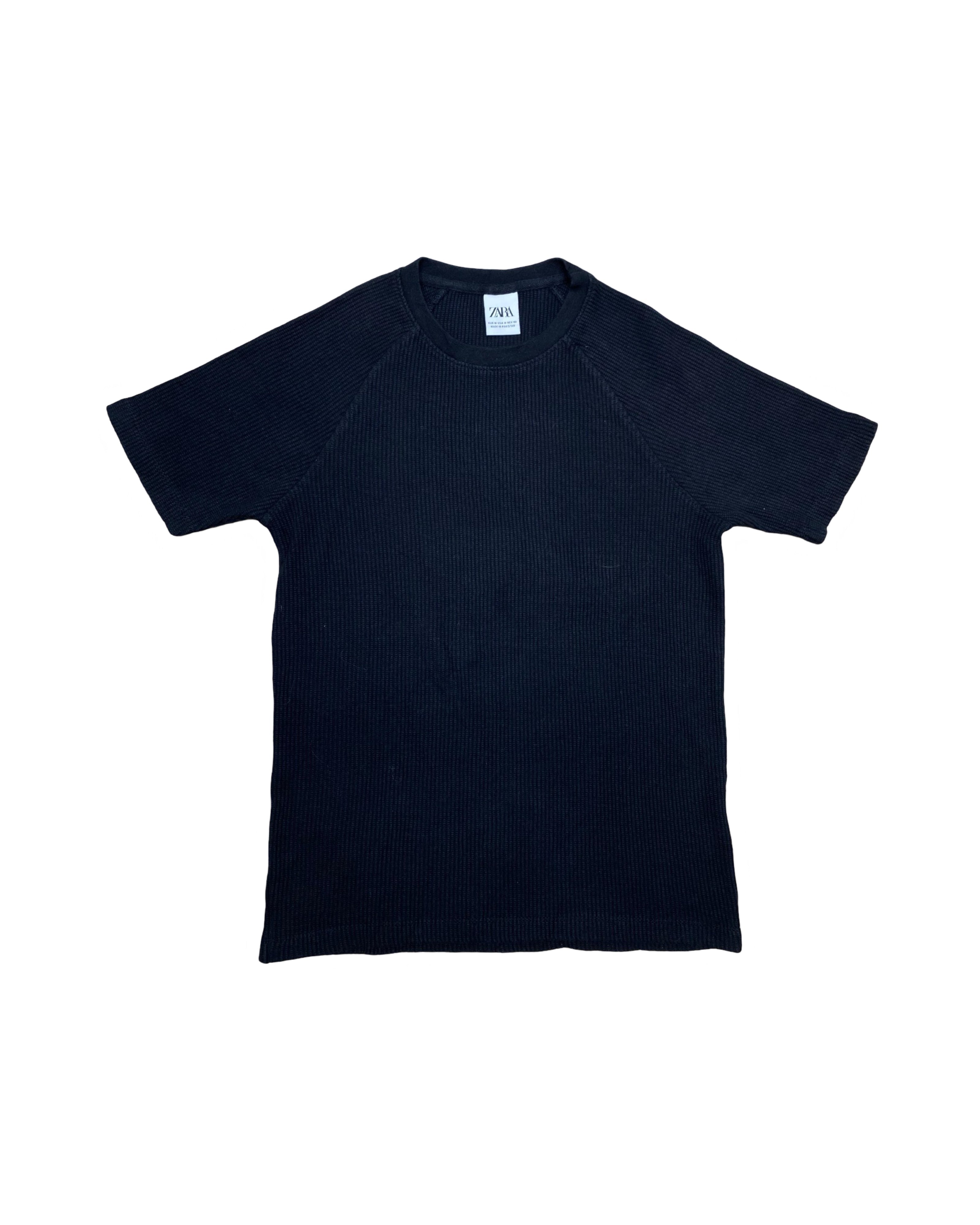 ZARA Ribbed Black Knit T-Shirt | Small | Chest 18.5”