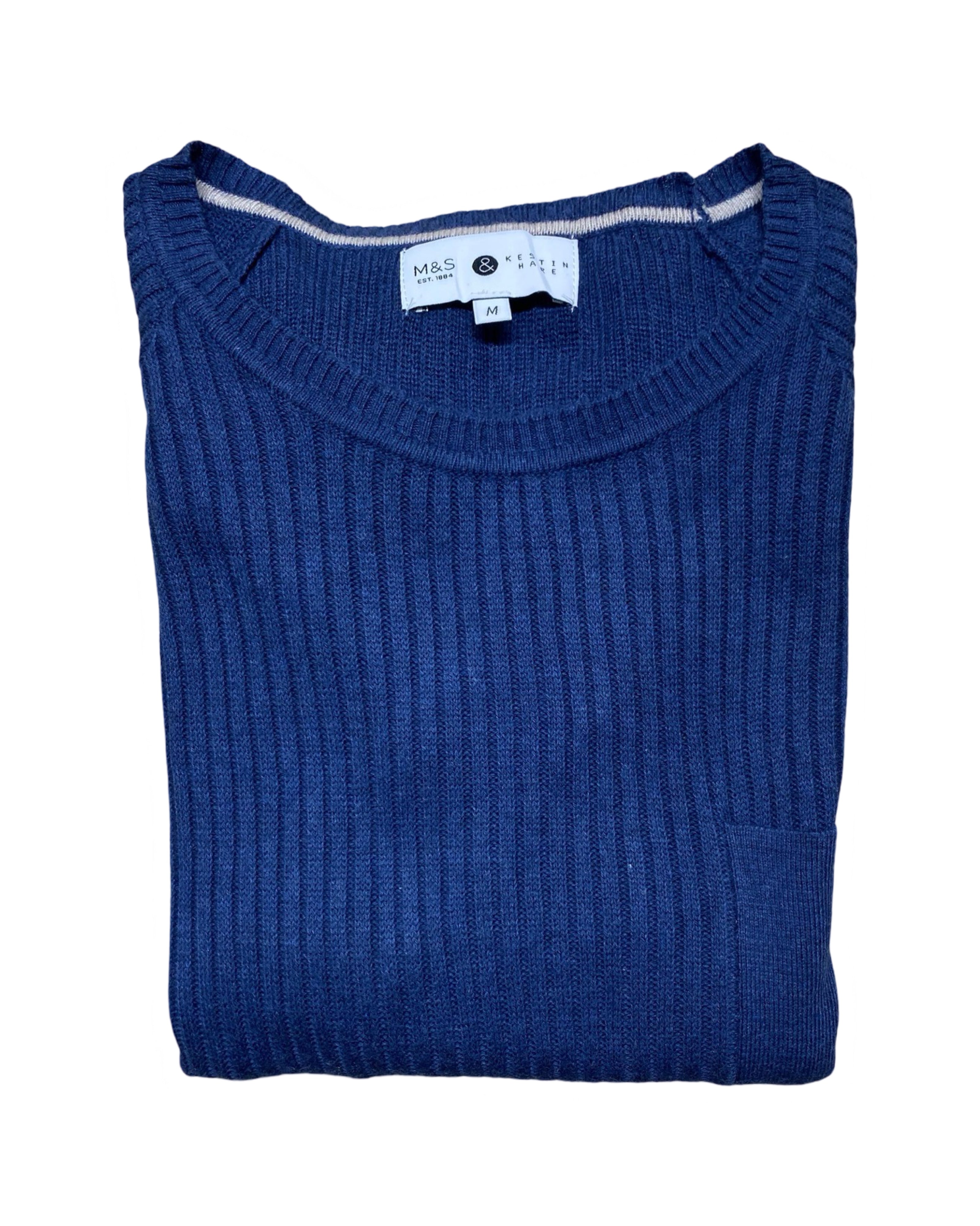 M&S x Kestin Hare Navy Ribbed Knit Tee | Medium | Chest 20”