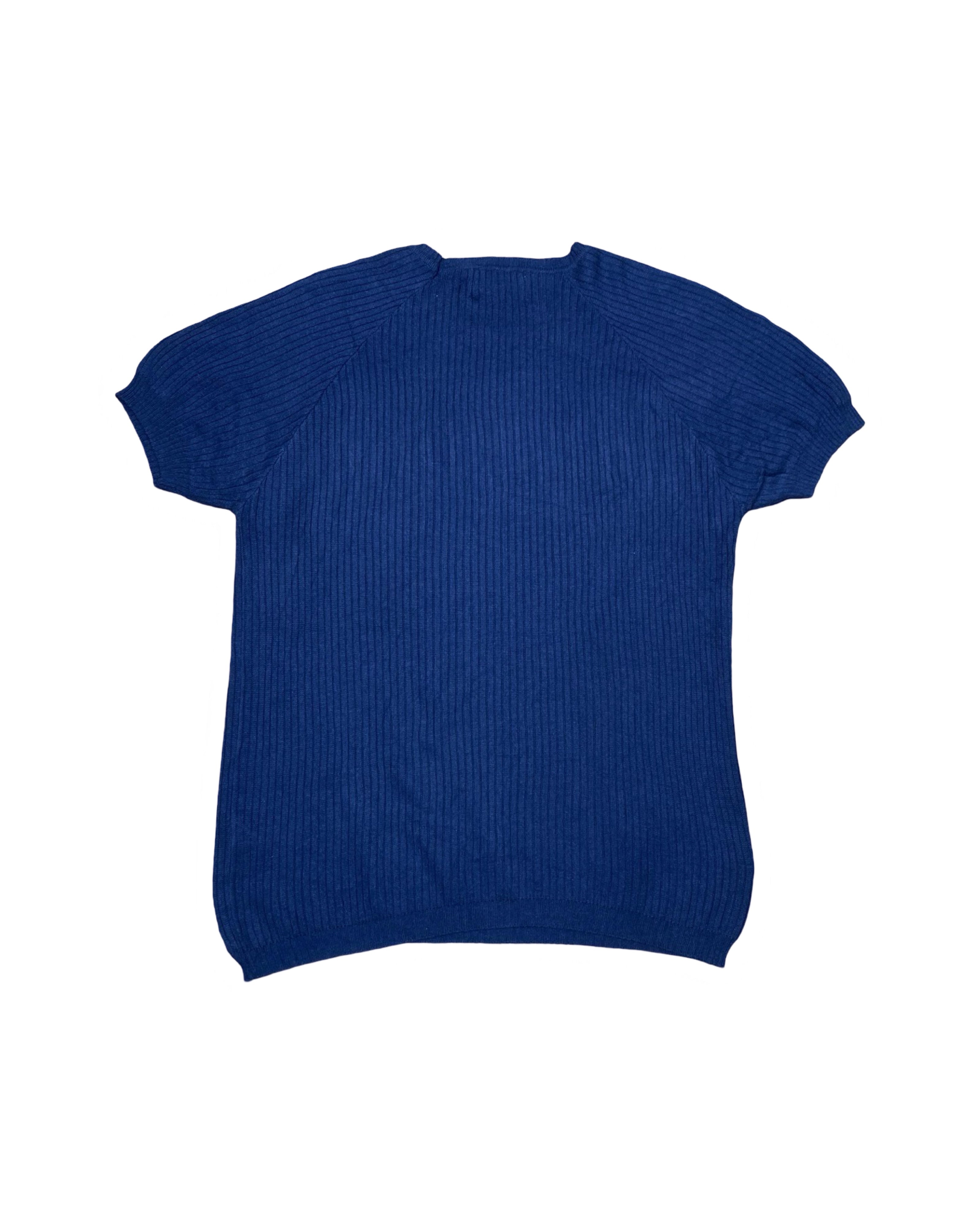 M&S x Kestin Hare Navy Ribbed Knit Tee | Medium | Chest 20”