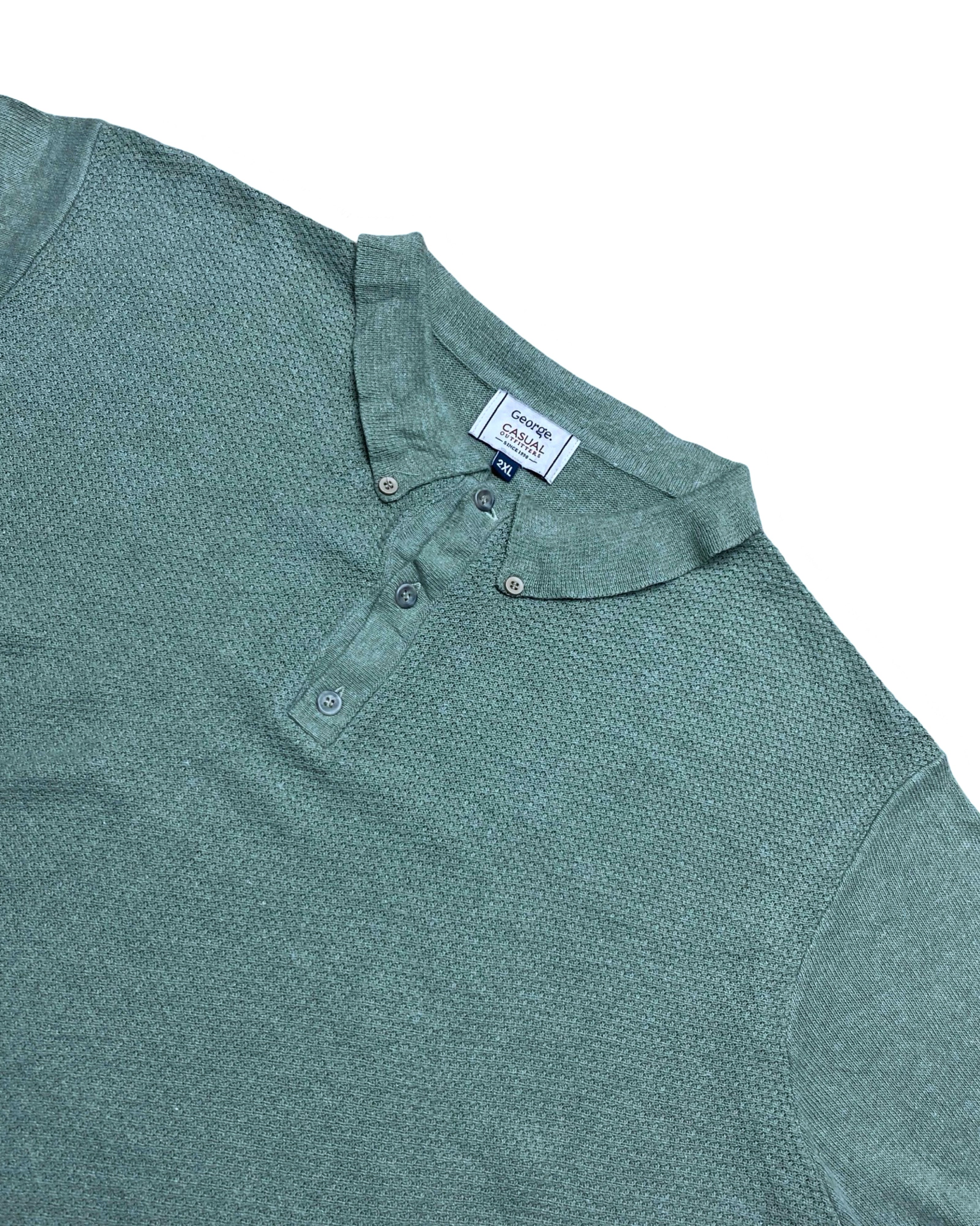 George Sage Green Textured Knit Polo Shirt | XXL | Chest 27”