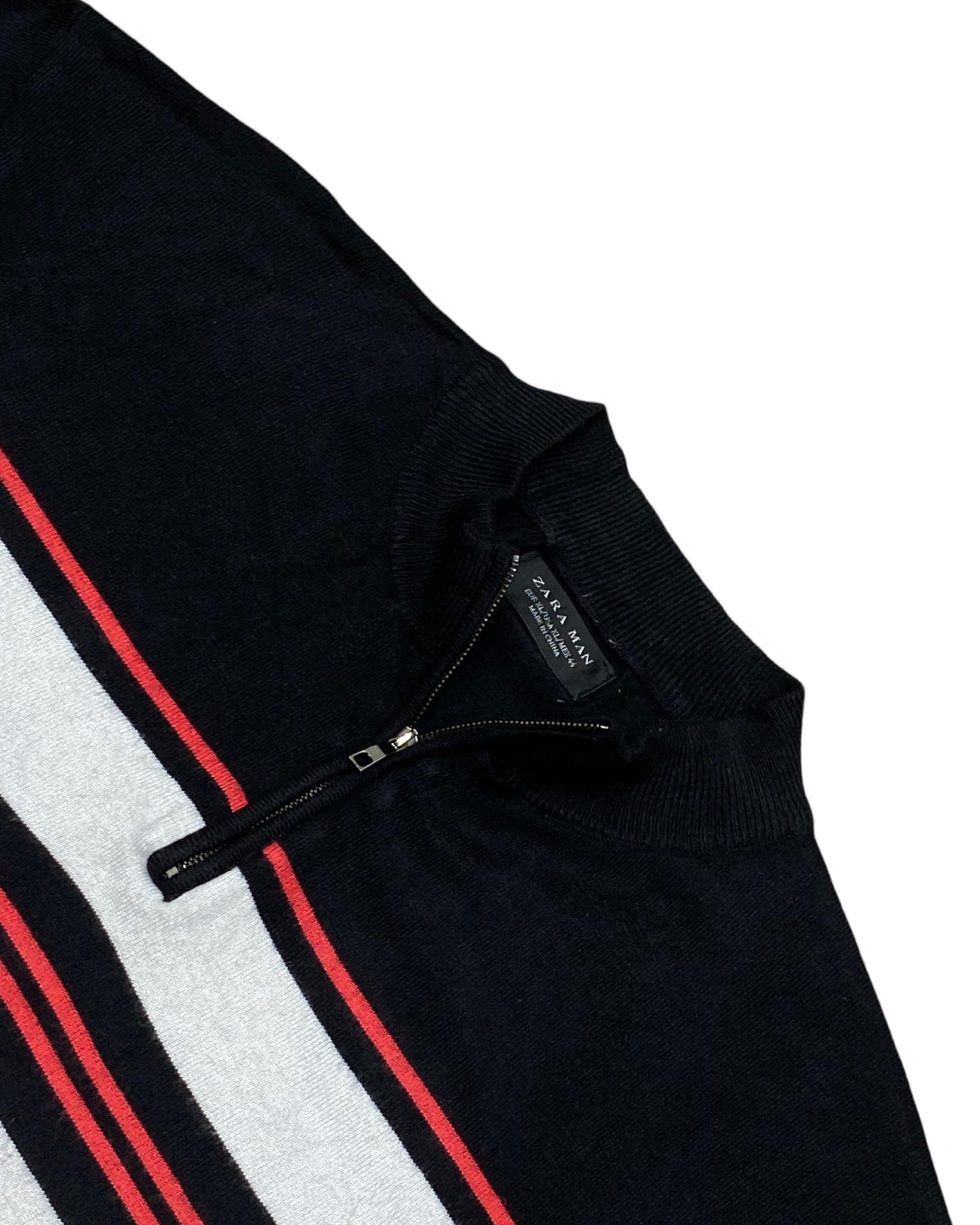 ZARA MAN Navy Quarter Zip Stripe Knit Shirt | Large | Chest 21”