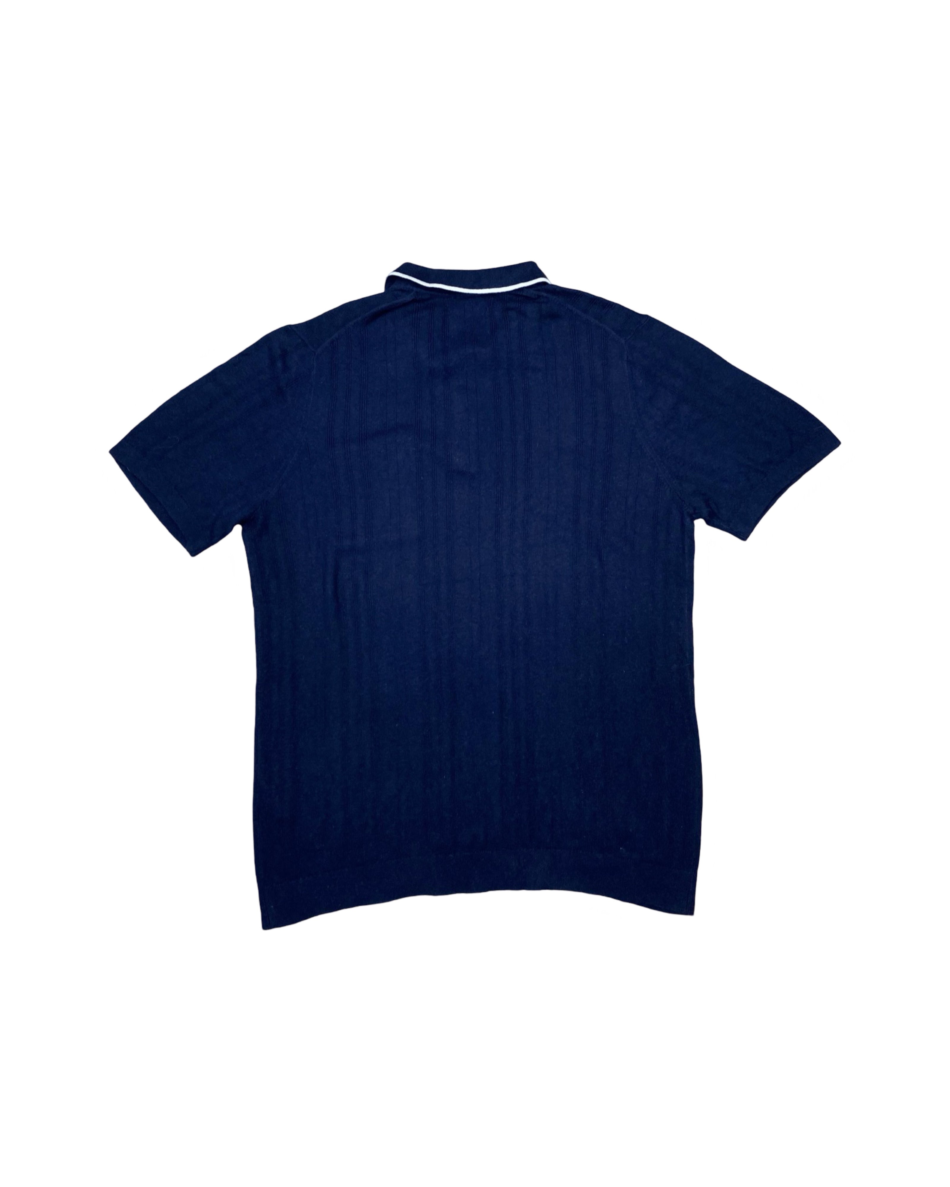 Abercrombie Navy Blue Piped Knit Polo Shirt | Large | Chest 22.5”