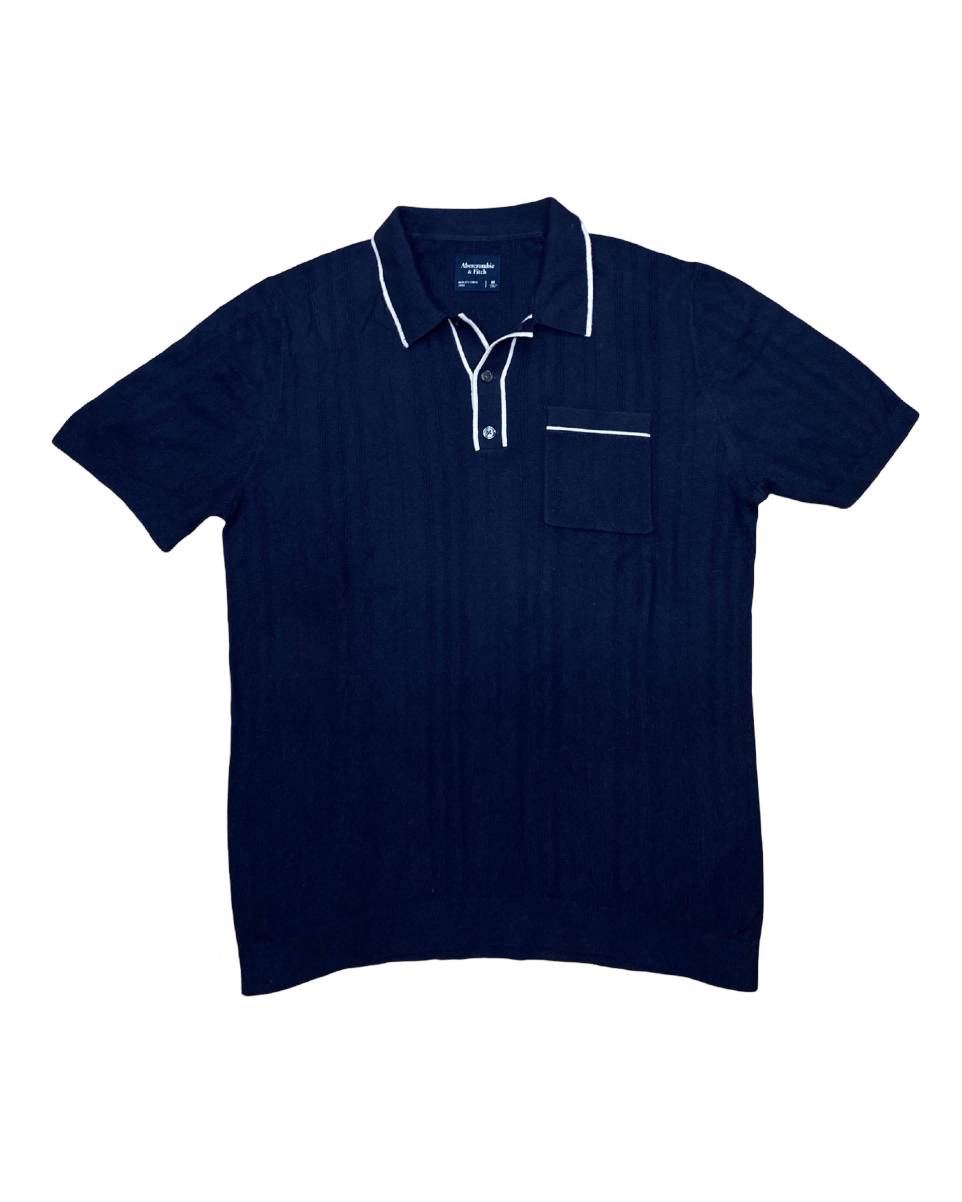 Abercrombie Navy Blue Piped Knit Polo Shirt | Large | Chest 22.5”