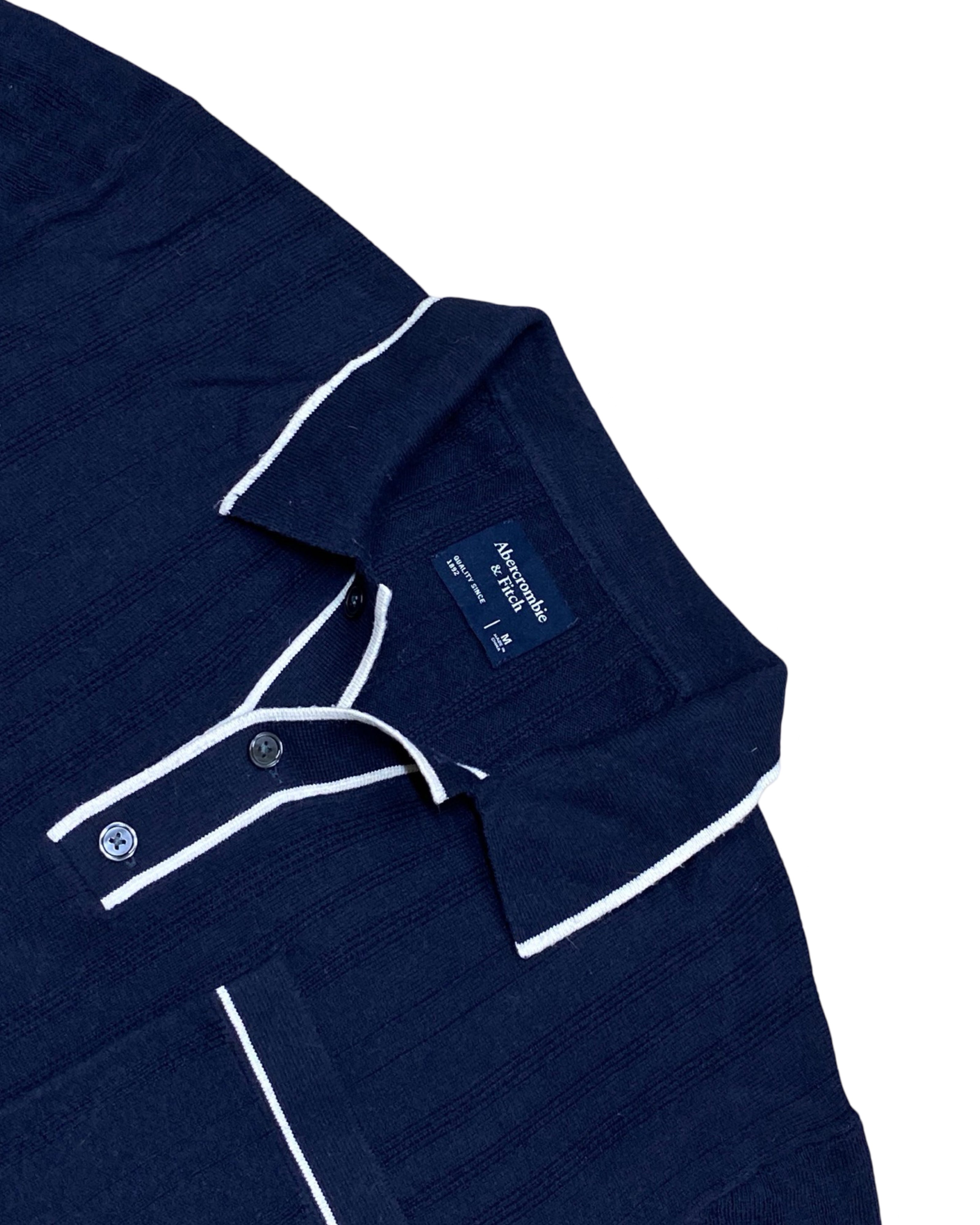 Abercrombie Navy Blue Piped Knit Polo Shirt | Large | Chest 22.5”