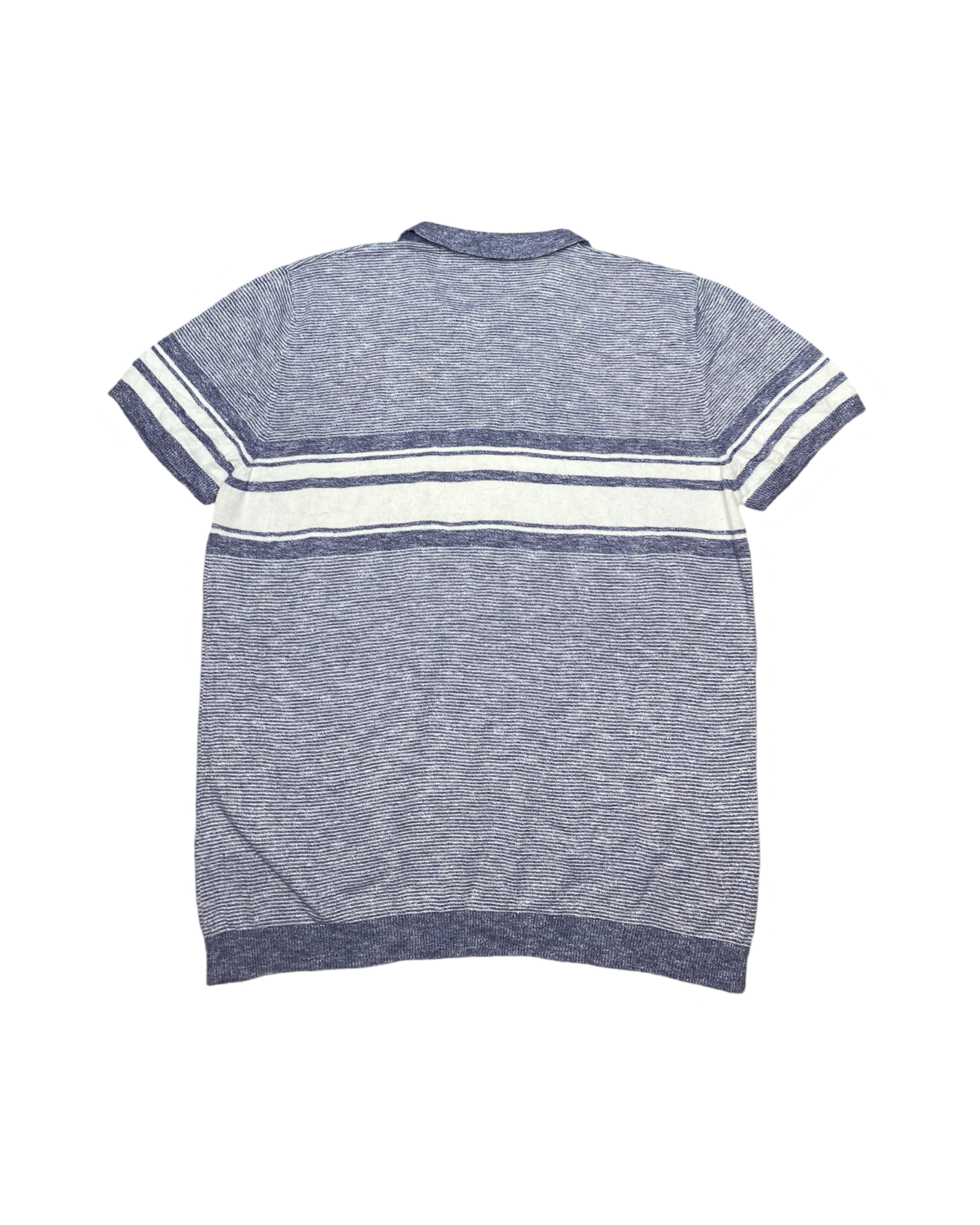 GEORGE Heather Blue Zip-Neck Striped Polo Shirt | XL | Chest 23.5”