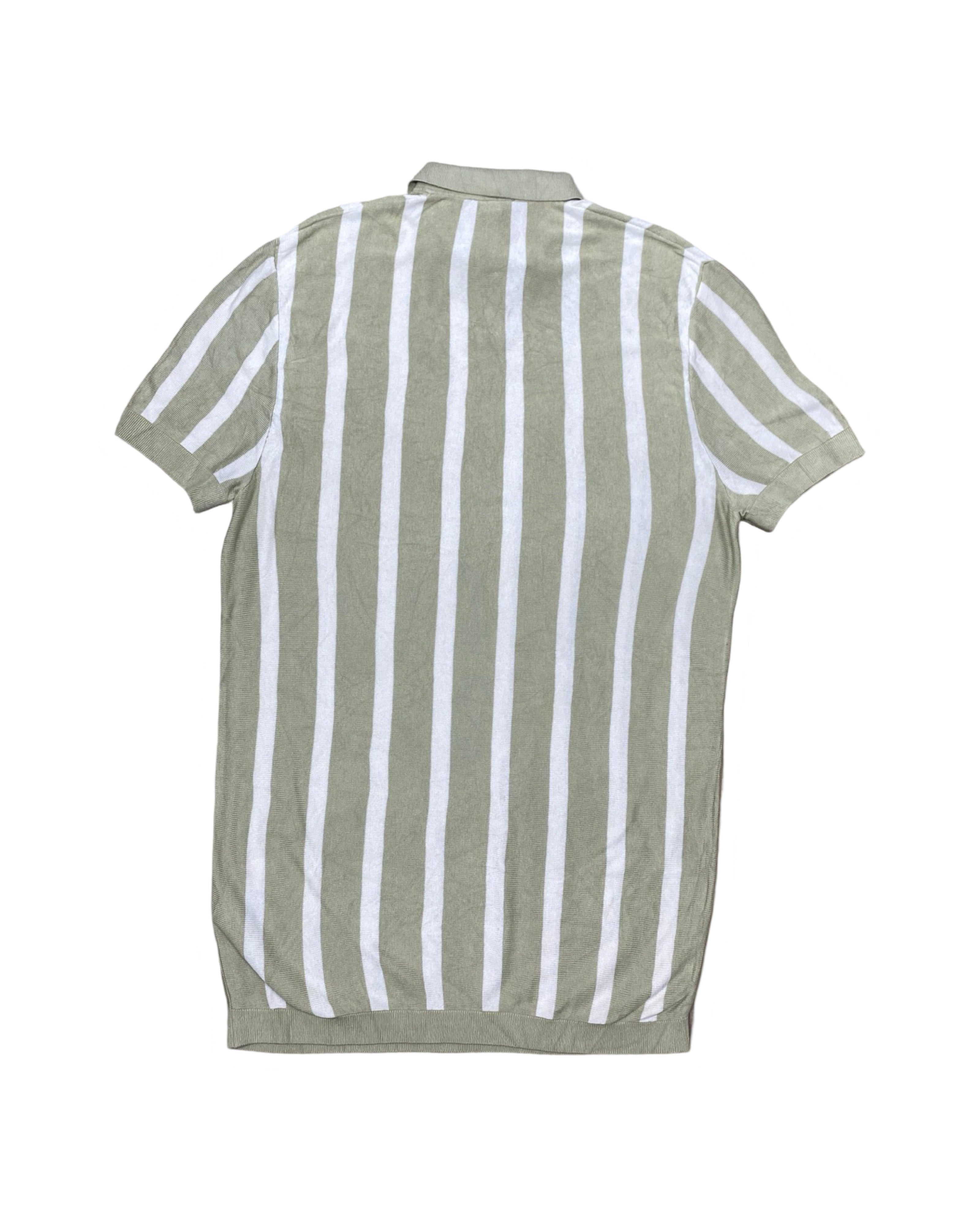 H&M Green & White Vertical Stripe Knit Shirt | Medium | Chest 21”