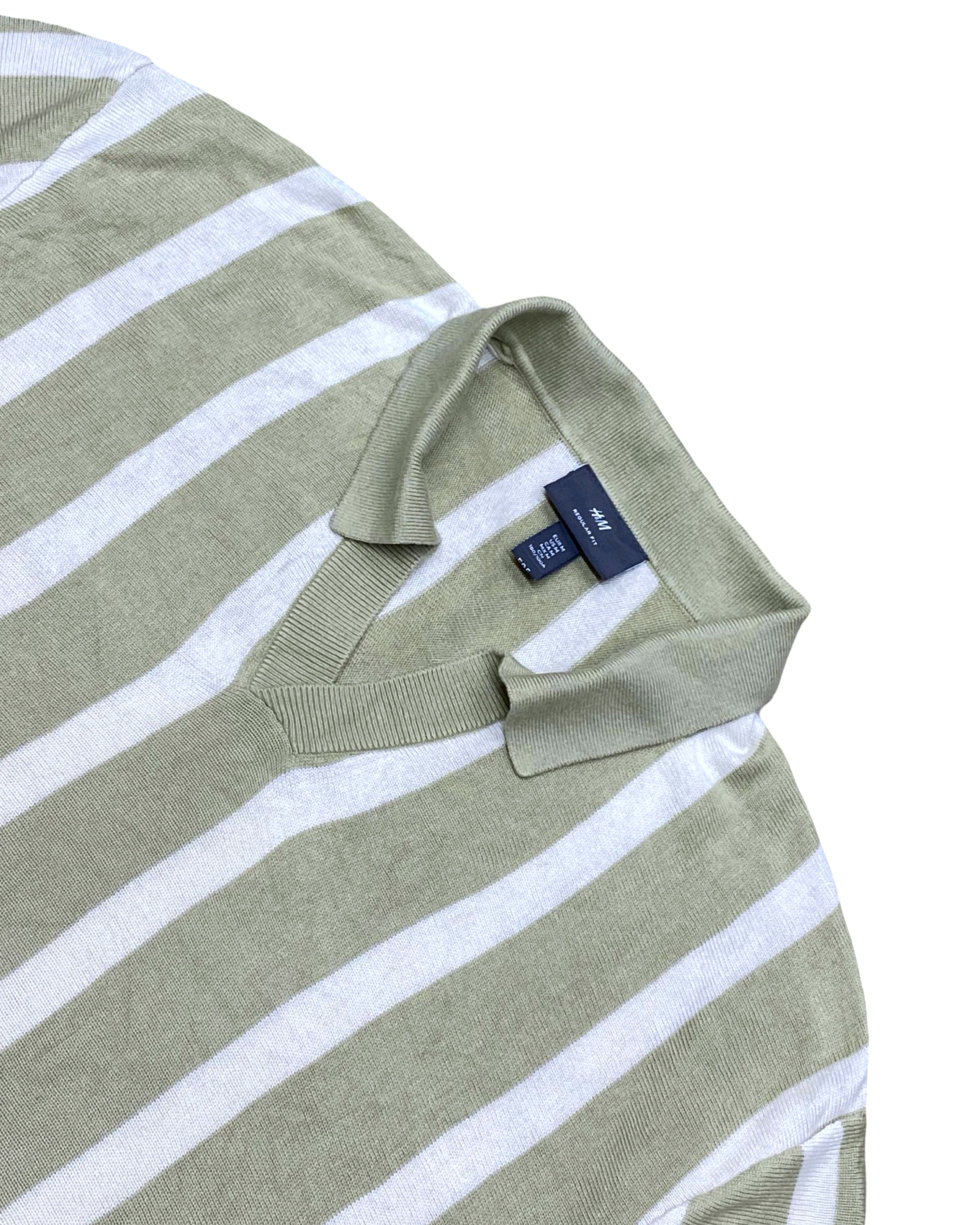 H&M Green & White Vertical Stripe Knit Shirt | Medium | Chest 21”