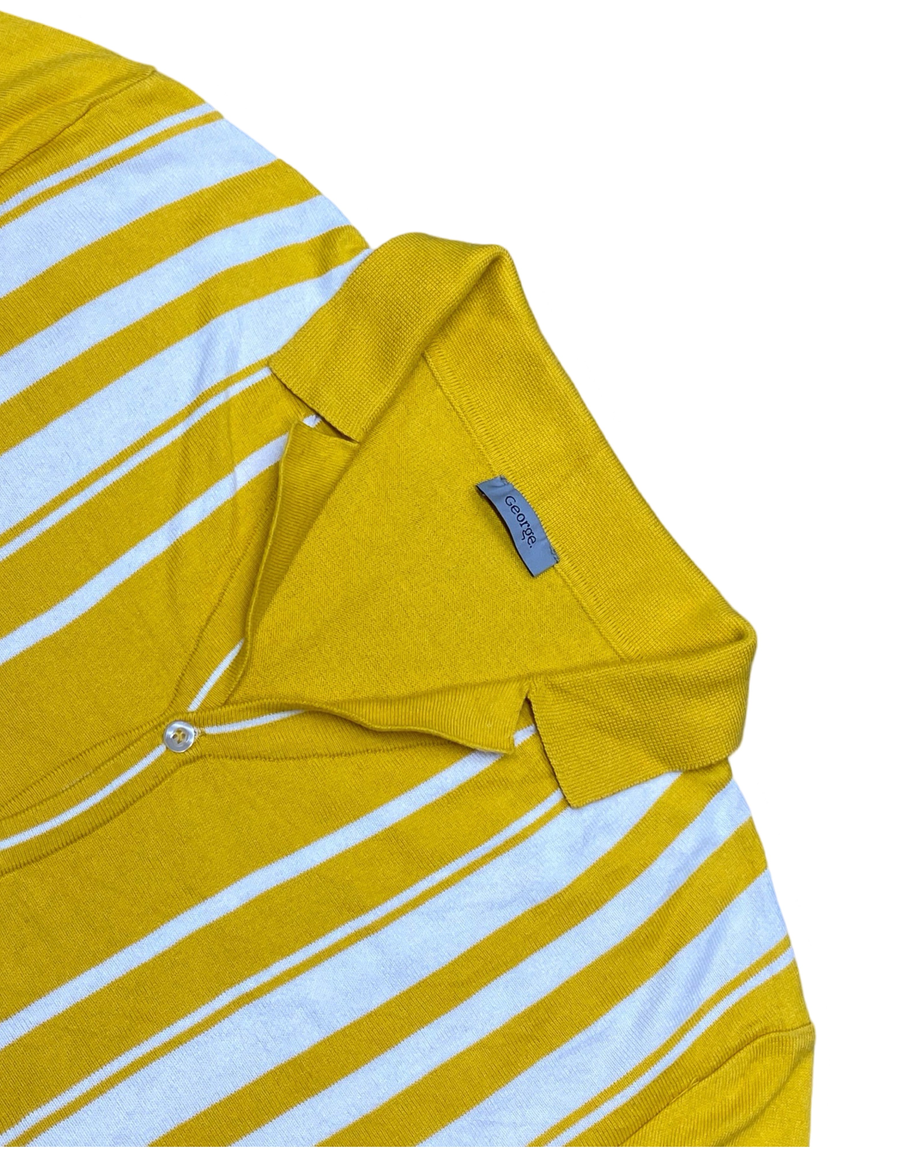 George Yellow & White Vertical Stripe Knit Shirt | Large | Chest 22”