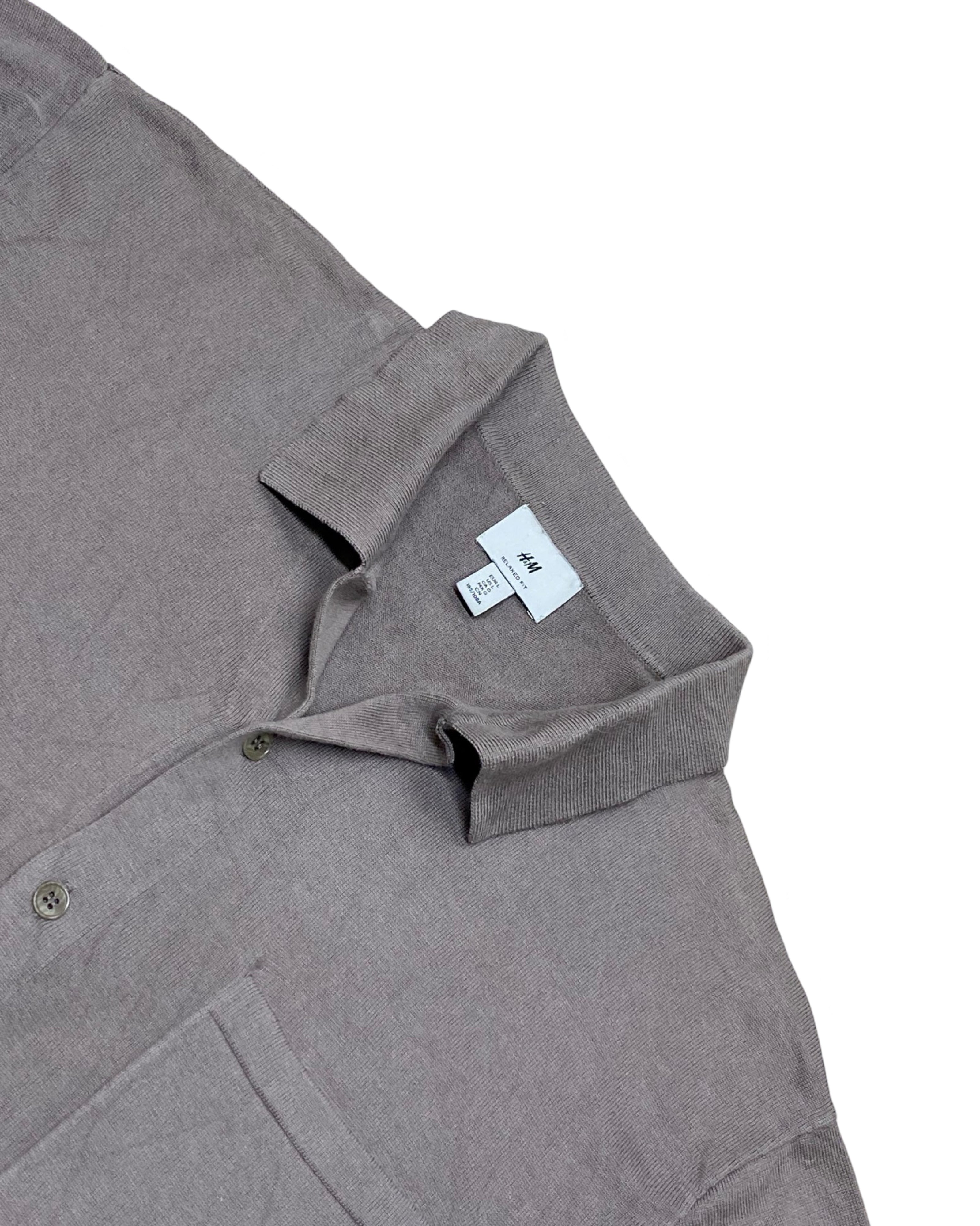 H&M Taupe Knit Button-Up Shirt | Large (Relaxed Fit) | Chest 24.5”