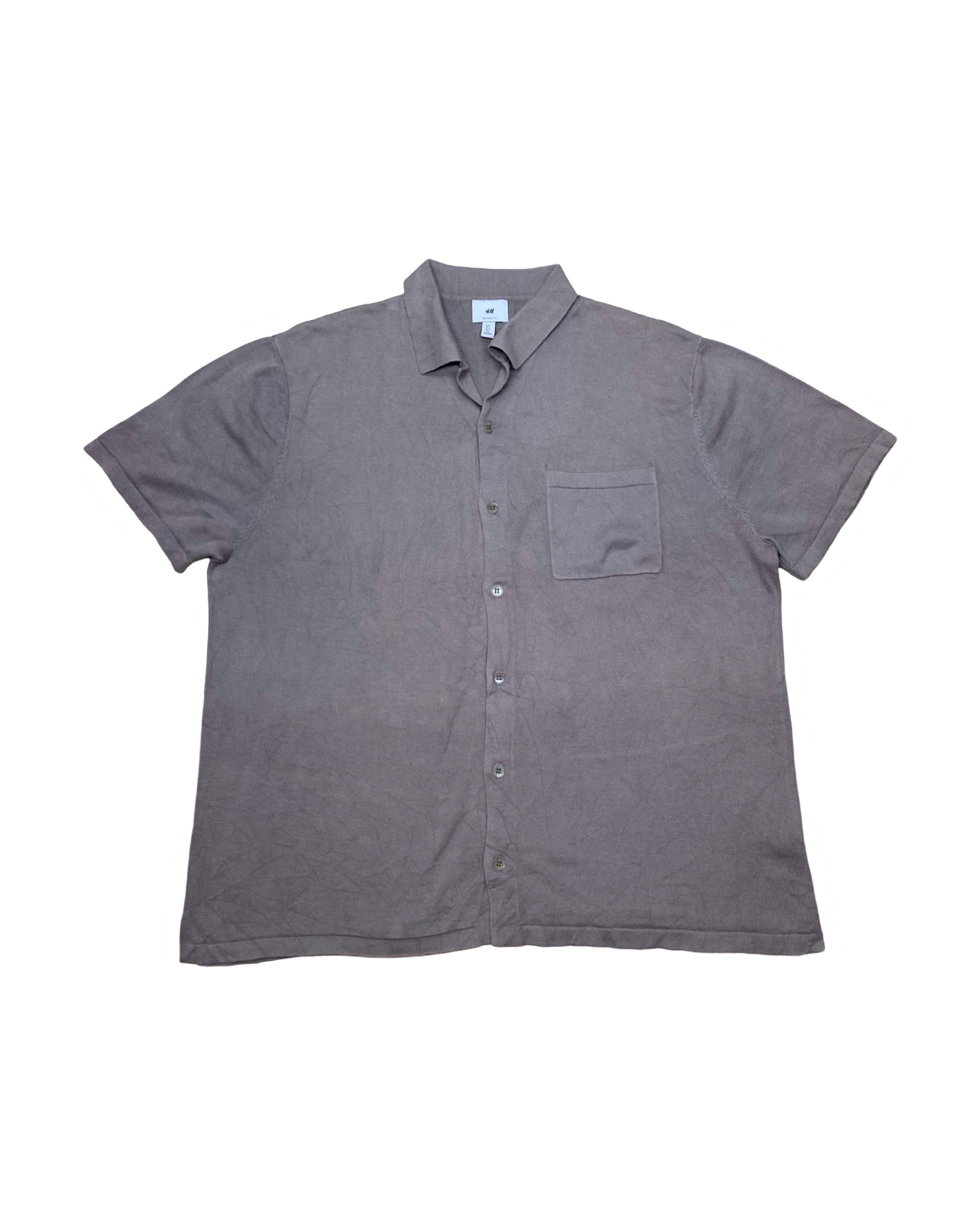 H&M Taupe Knit Button-Up Shirt | Large (Relaxed Fit) | Chest 24.5”
