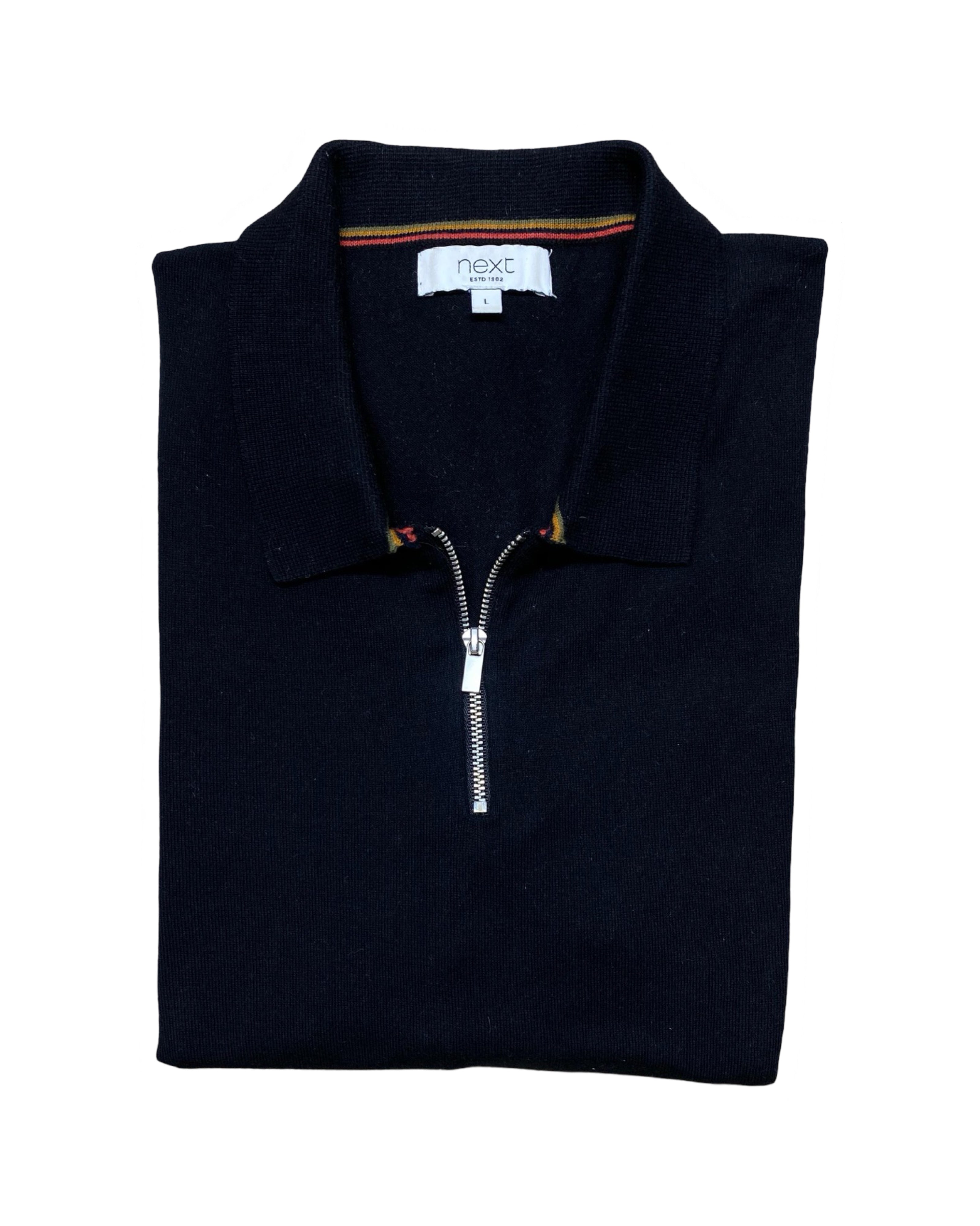 Next Black Zip Collar Ribbed Polo Shirt | Medium | Chest 20.5”