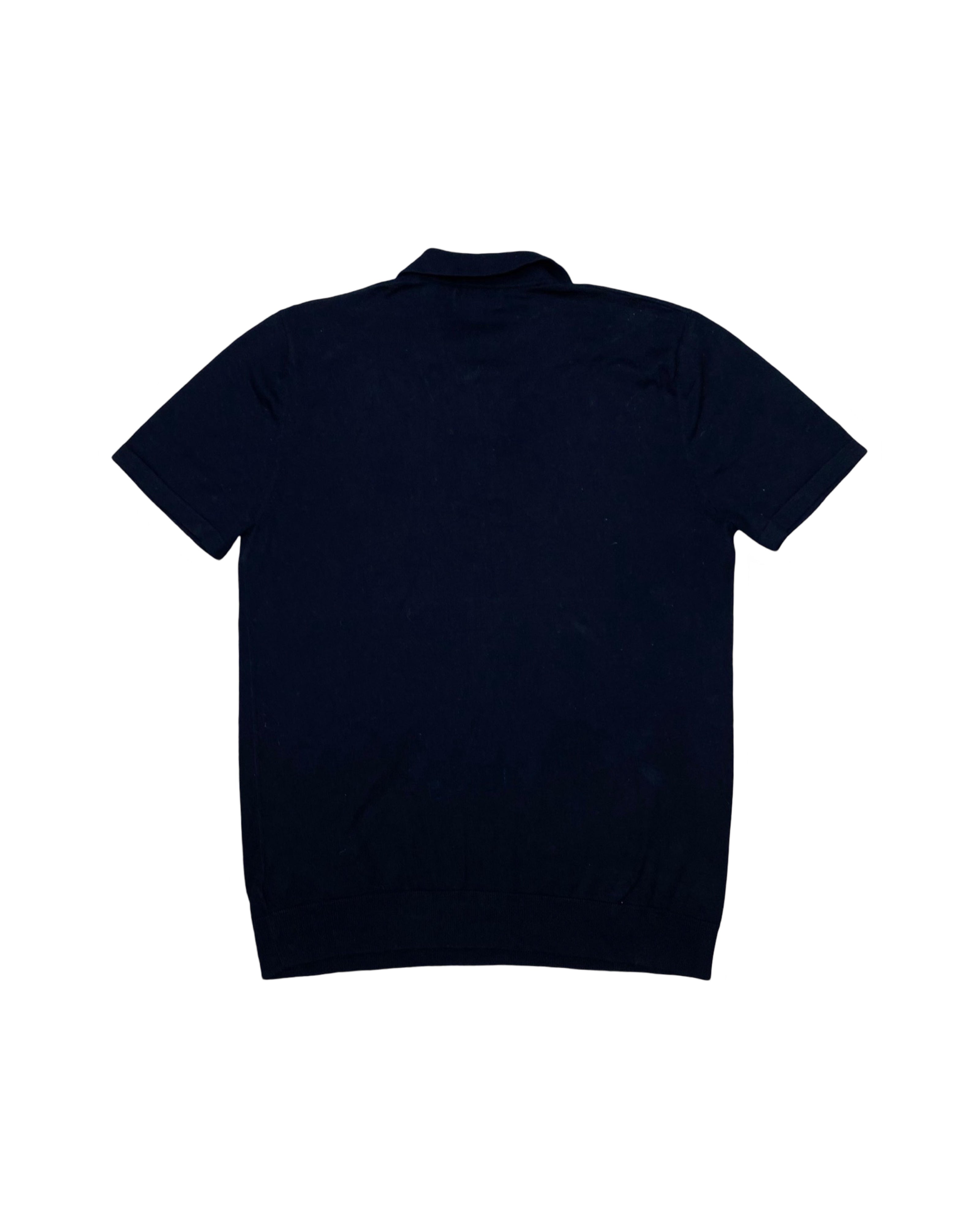 Next Black Zip Collar Ribbed Polo Shirt | Medium | Chest 20.5”