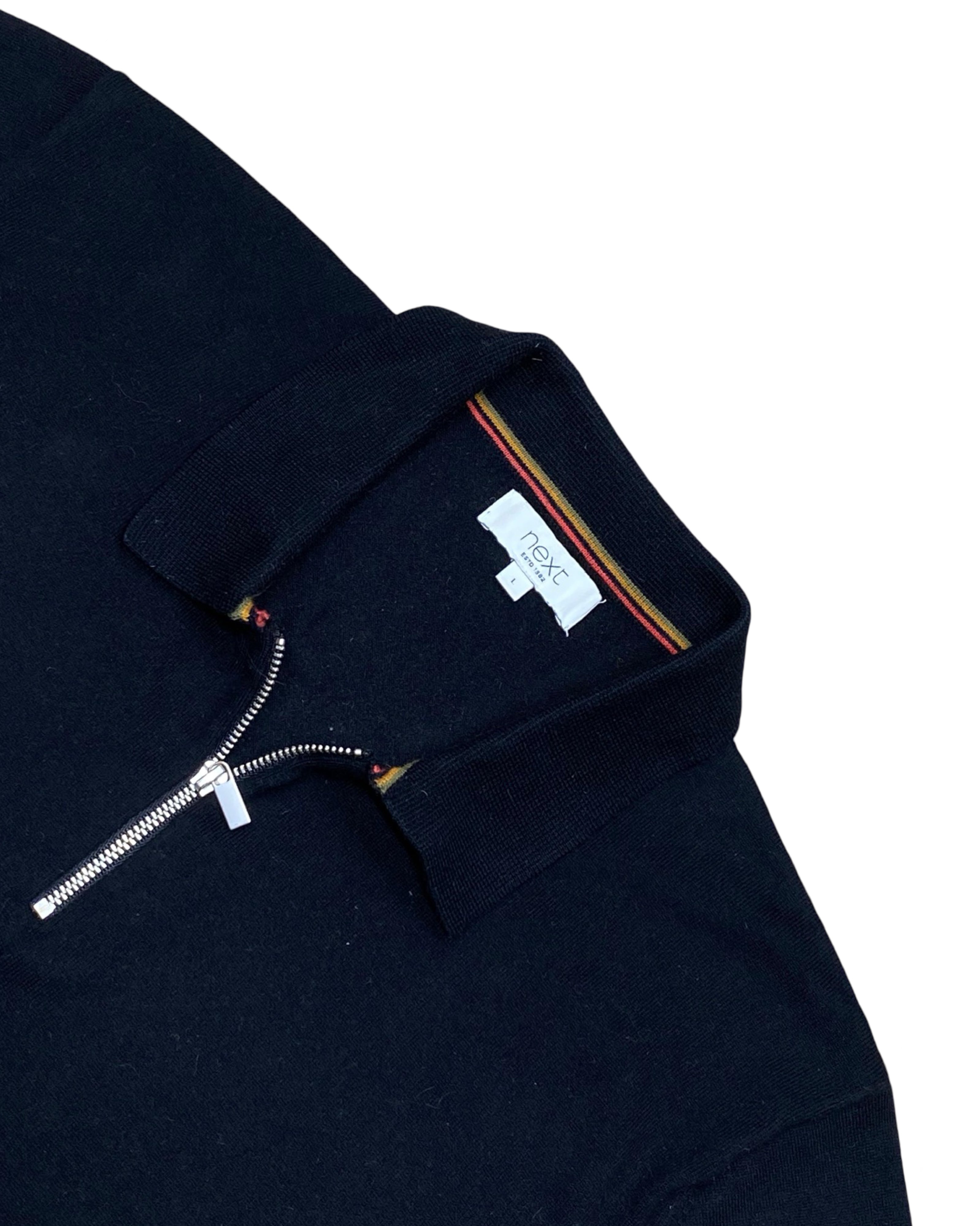 Next Black Zip Collar Ribbed Polo Shirt | Medium | Chest 20.5”