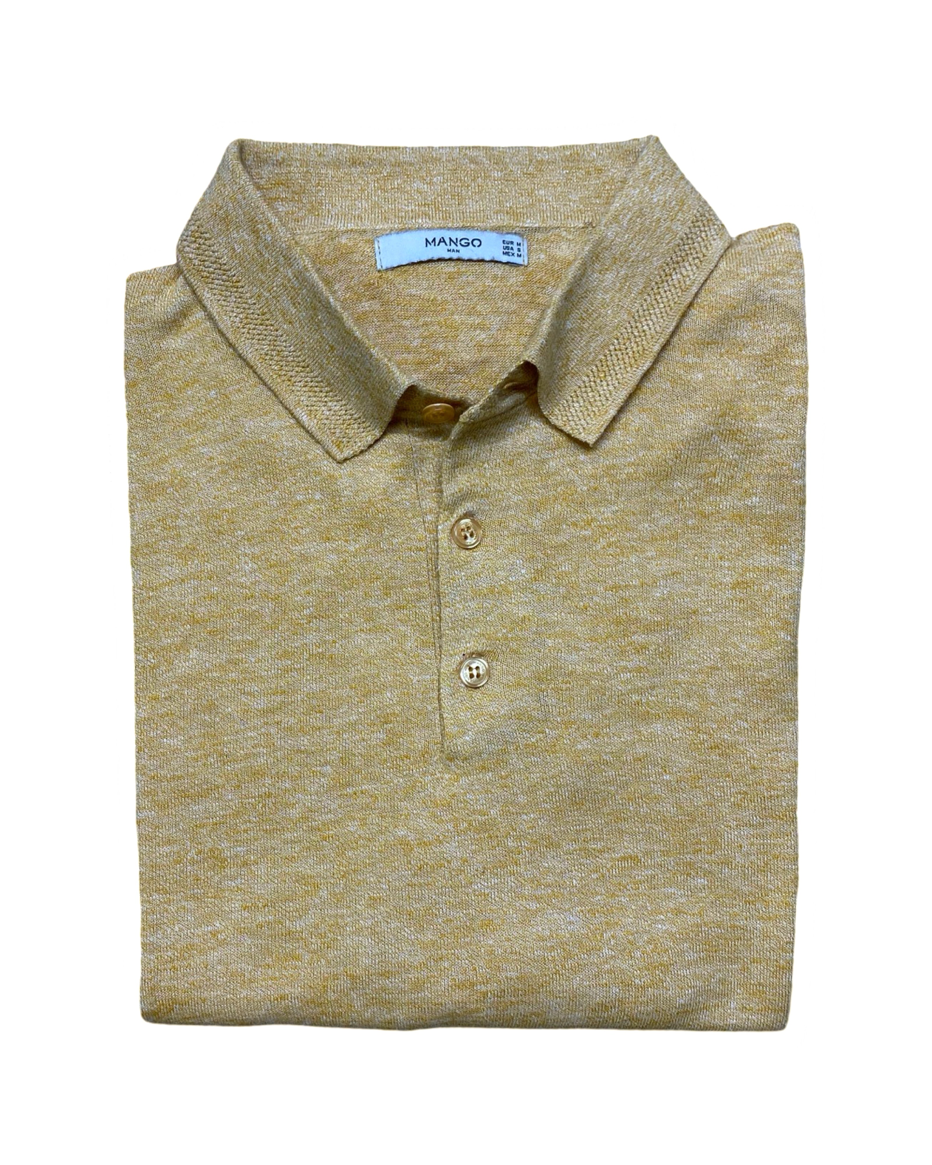 Mango Heathered Yellow Knit Polo Shirt | Medium | Chest 20.5”