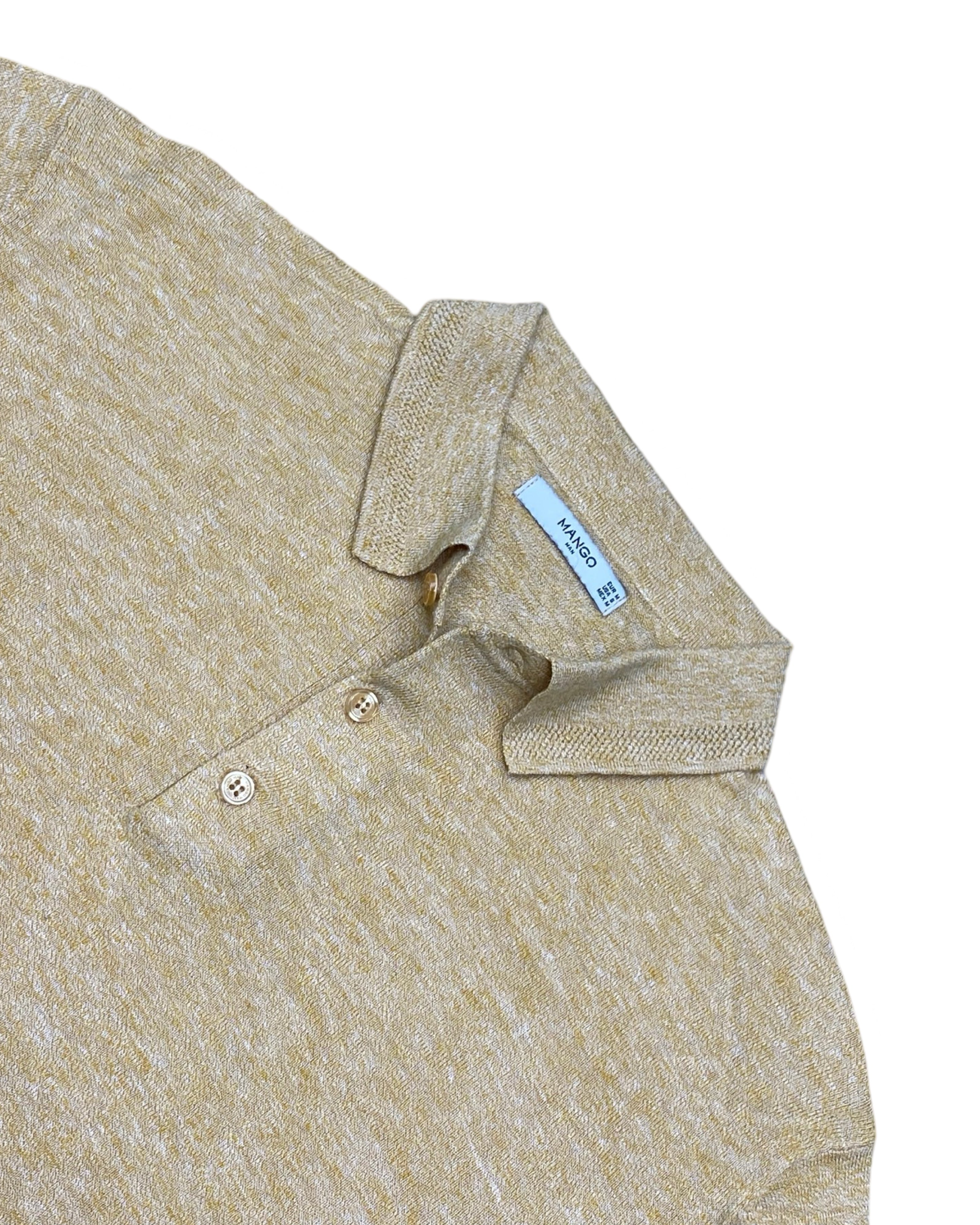 Mango Heathered Yellow Knit Polo Shirt | Medium | Chest 20.5”