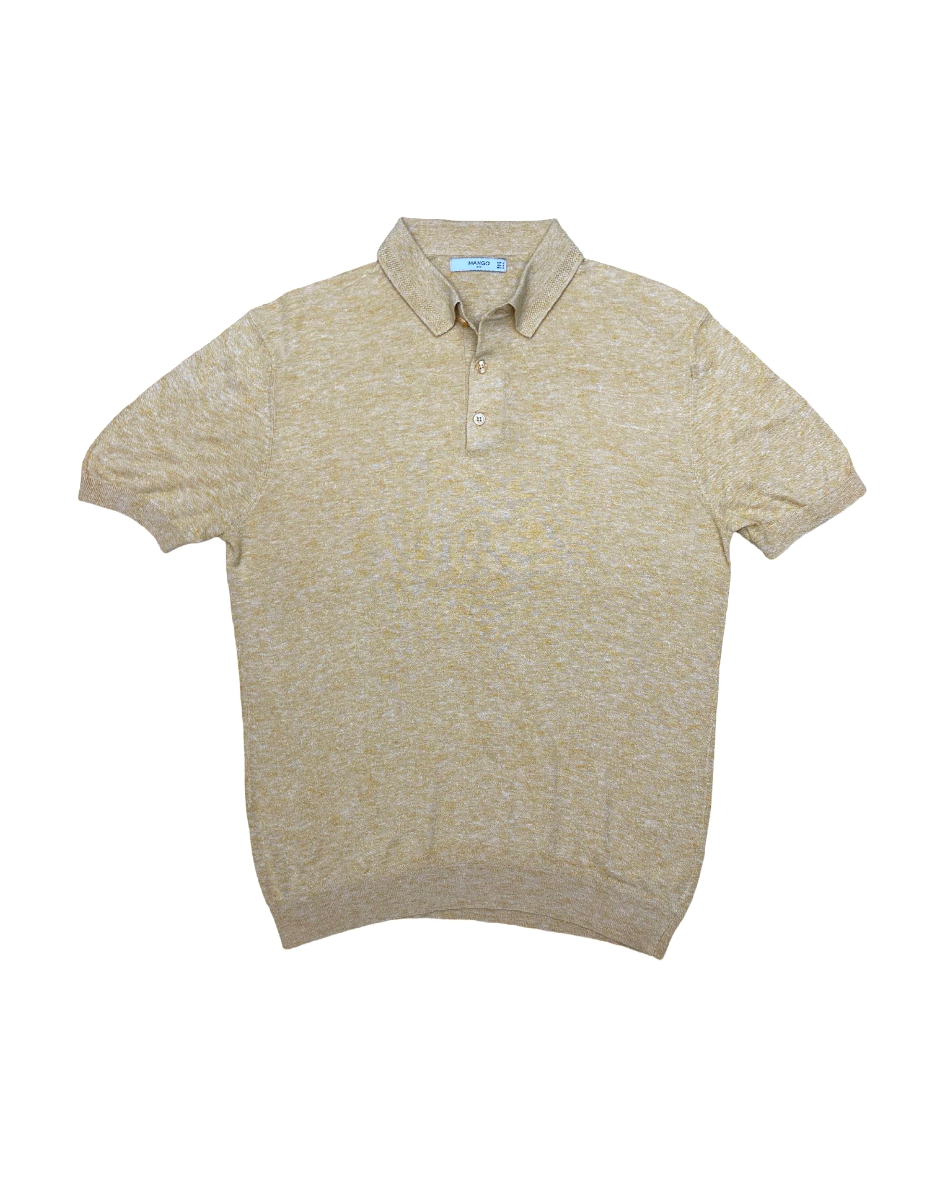 Mango Heathered Yellow Knit Polo Shirt | Medium | Chest 20.5”