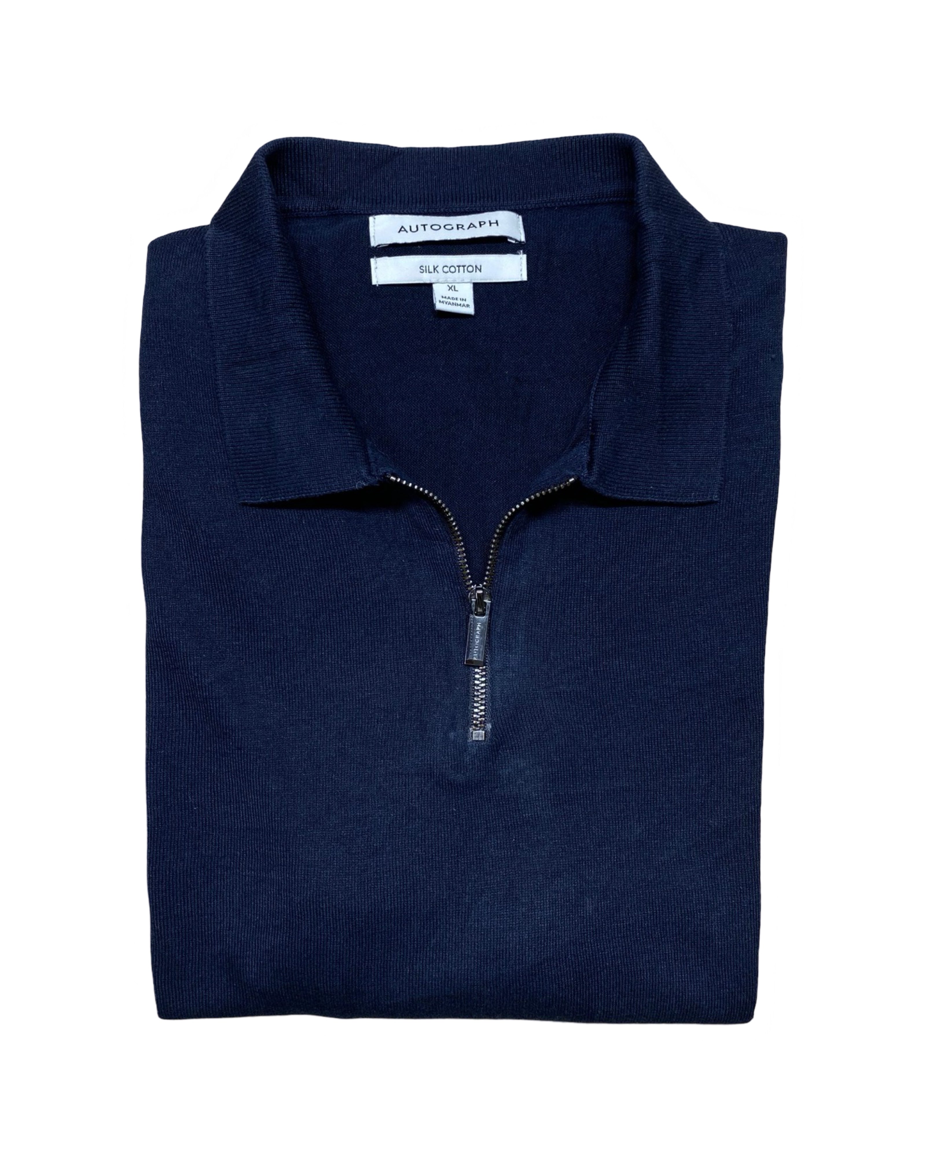 Autograph Navy Blue Half-Zip Knit Polo Shirt | XL | Chest 23”