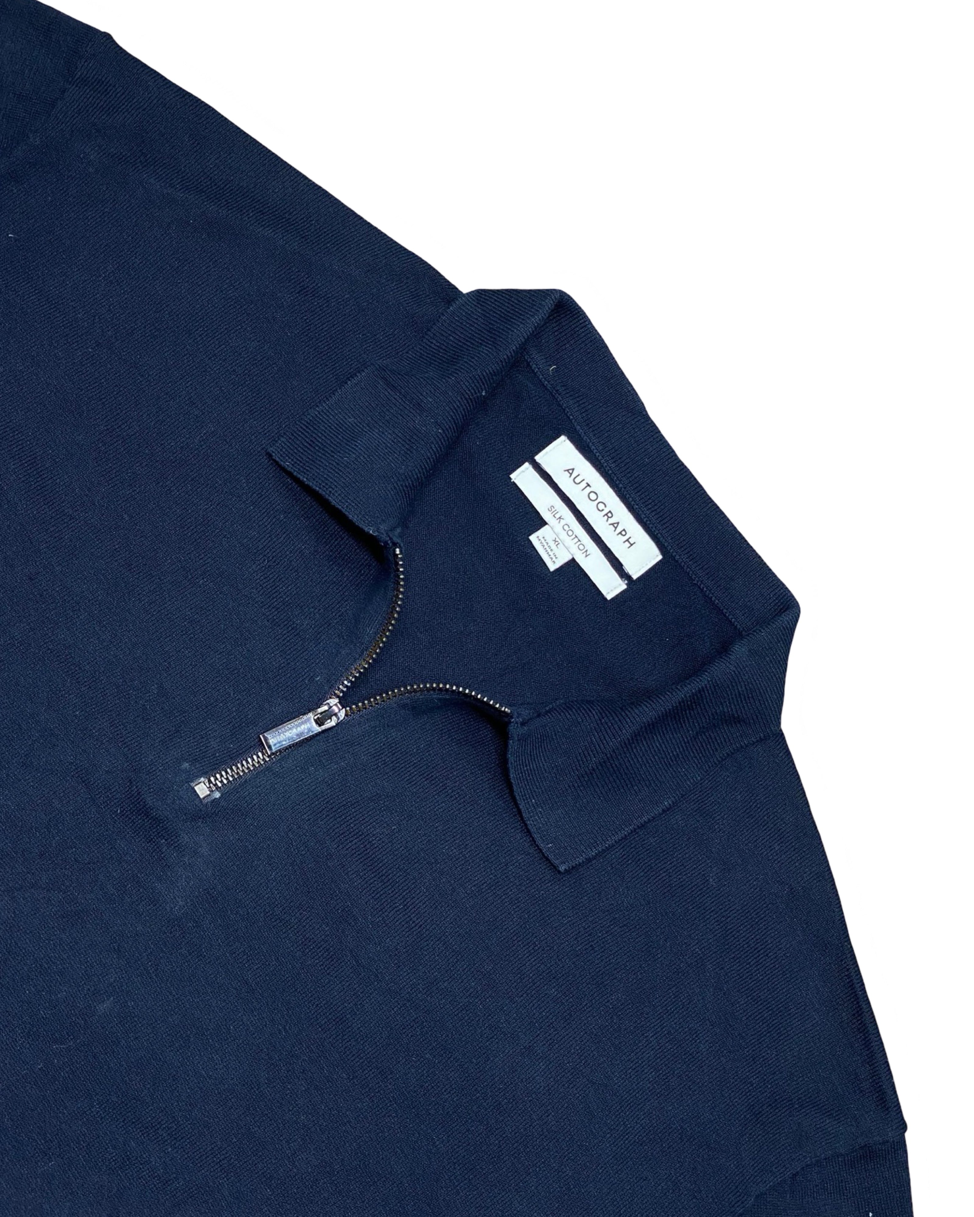 Autograph Navy Blue Half-Zip Knit Polo Shirt | XL | Chest 23”