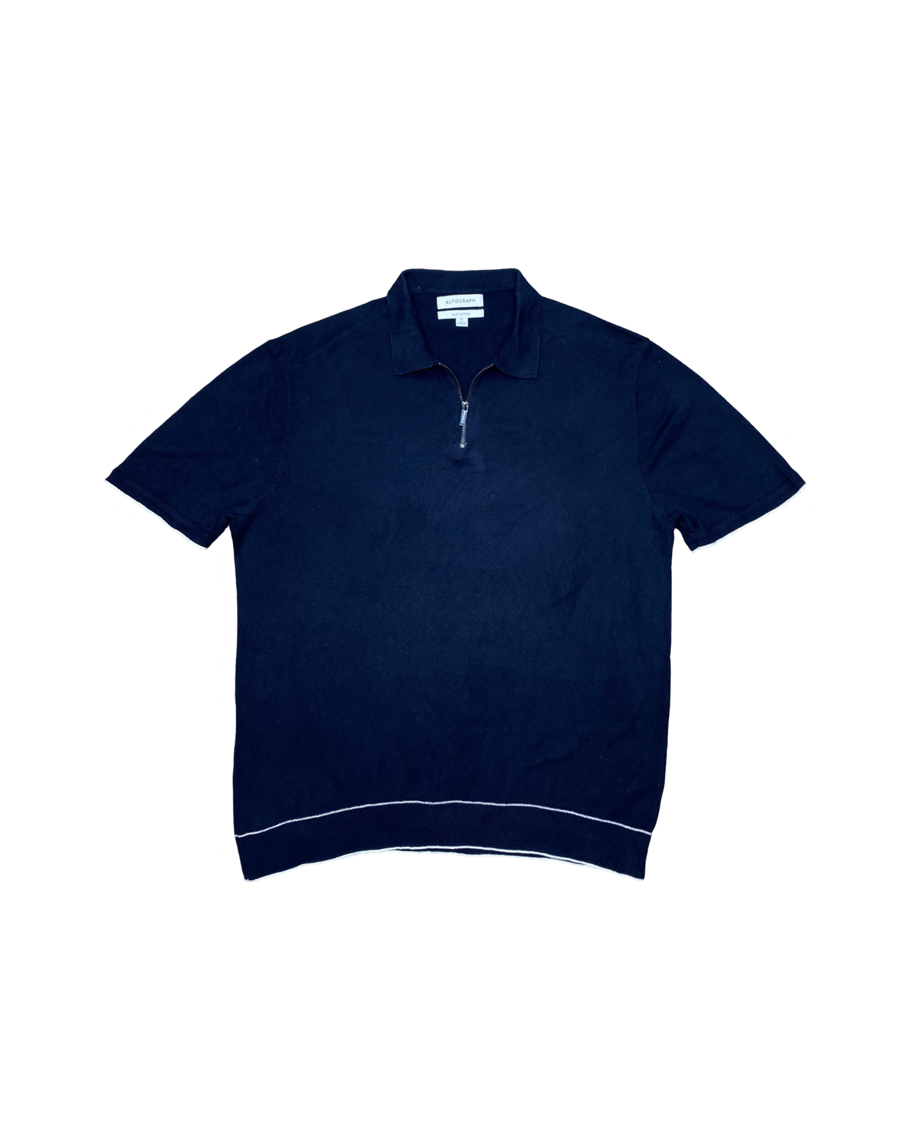 Autograph Navy Blue Half-Zip Knit Polo Shirt | XL | Chest 23”