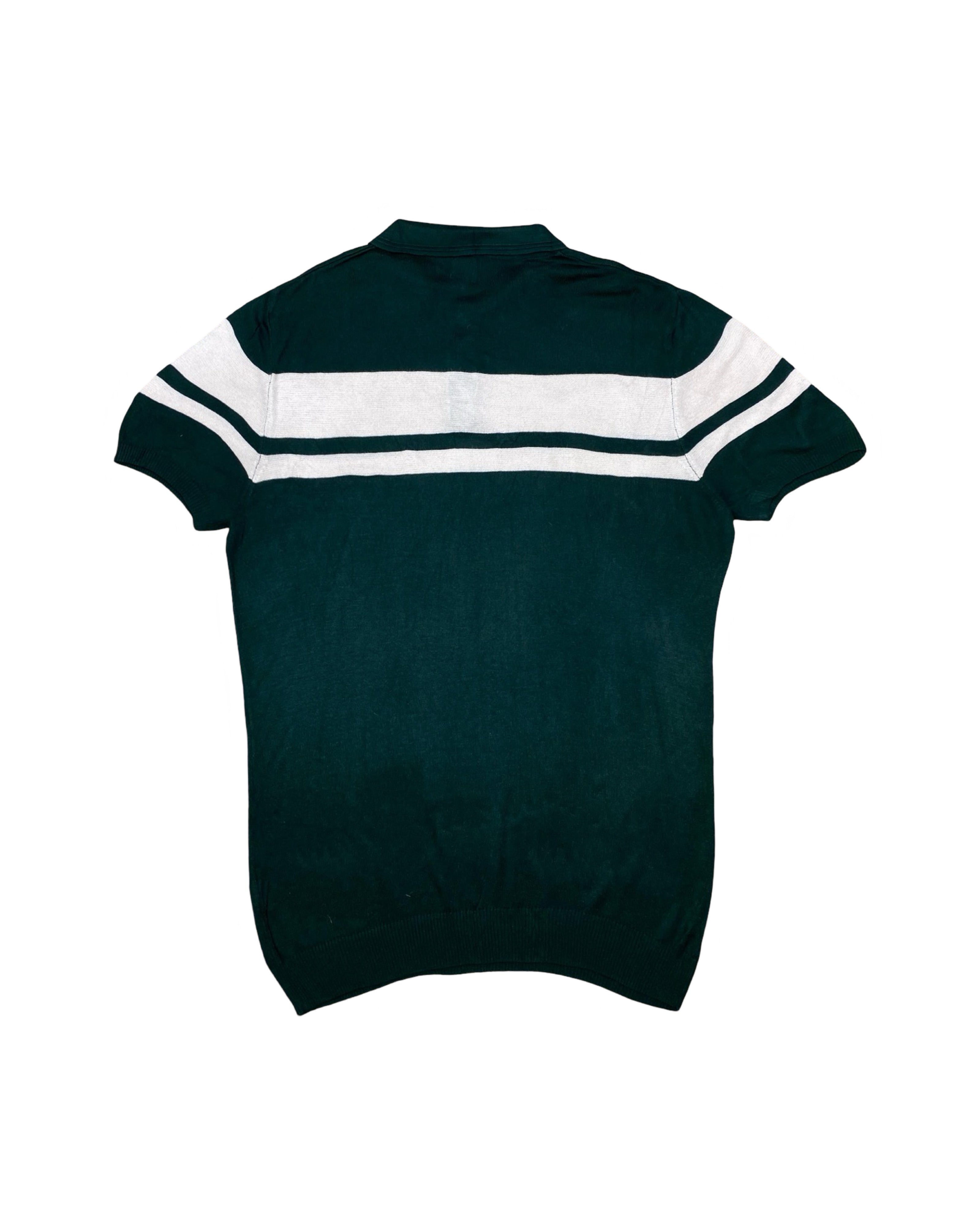 River Island Green & White Stripe Knit Polo Shirt | Medium | Chest 22”