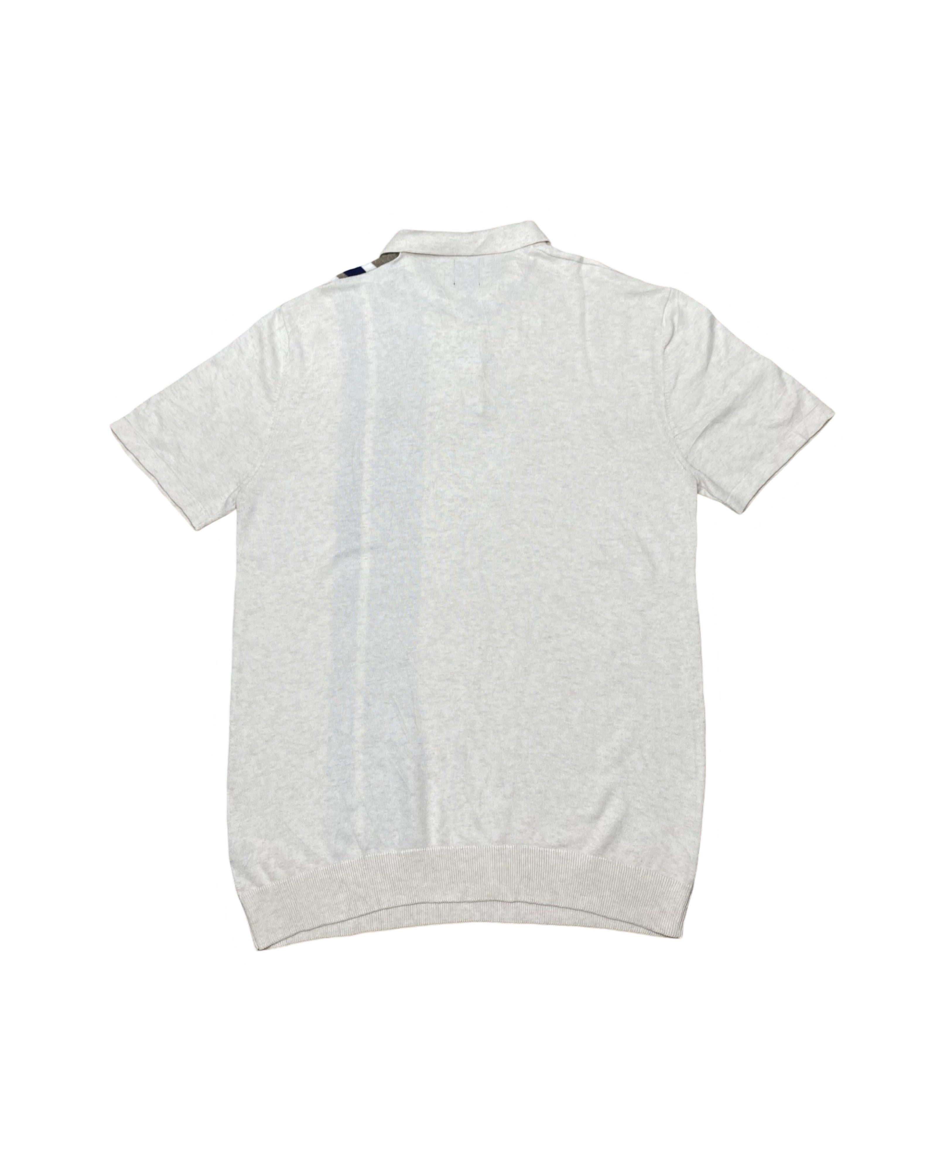 Next White & Taupe Vertical Stripe Polo Knit Shirt | Medium | Chest 21.5”