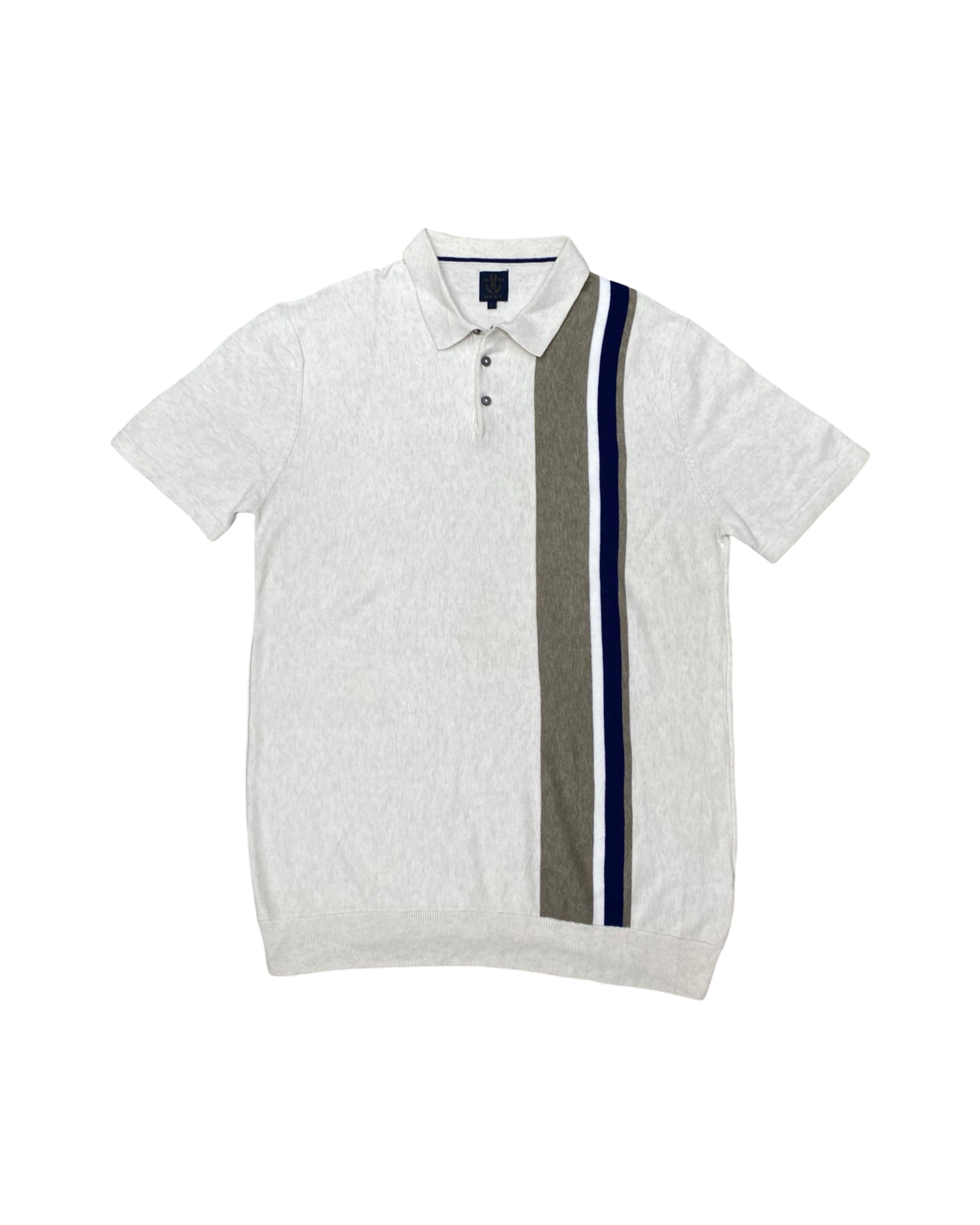 Next White & Taupe Vertical Stripe Polo Knit Shirt | Medium | Chest 21.5”