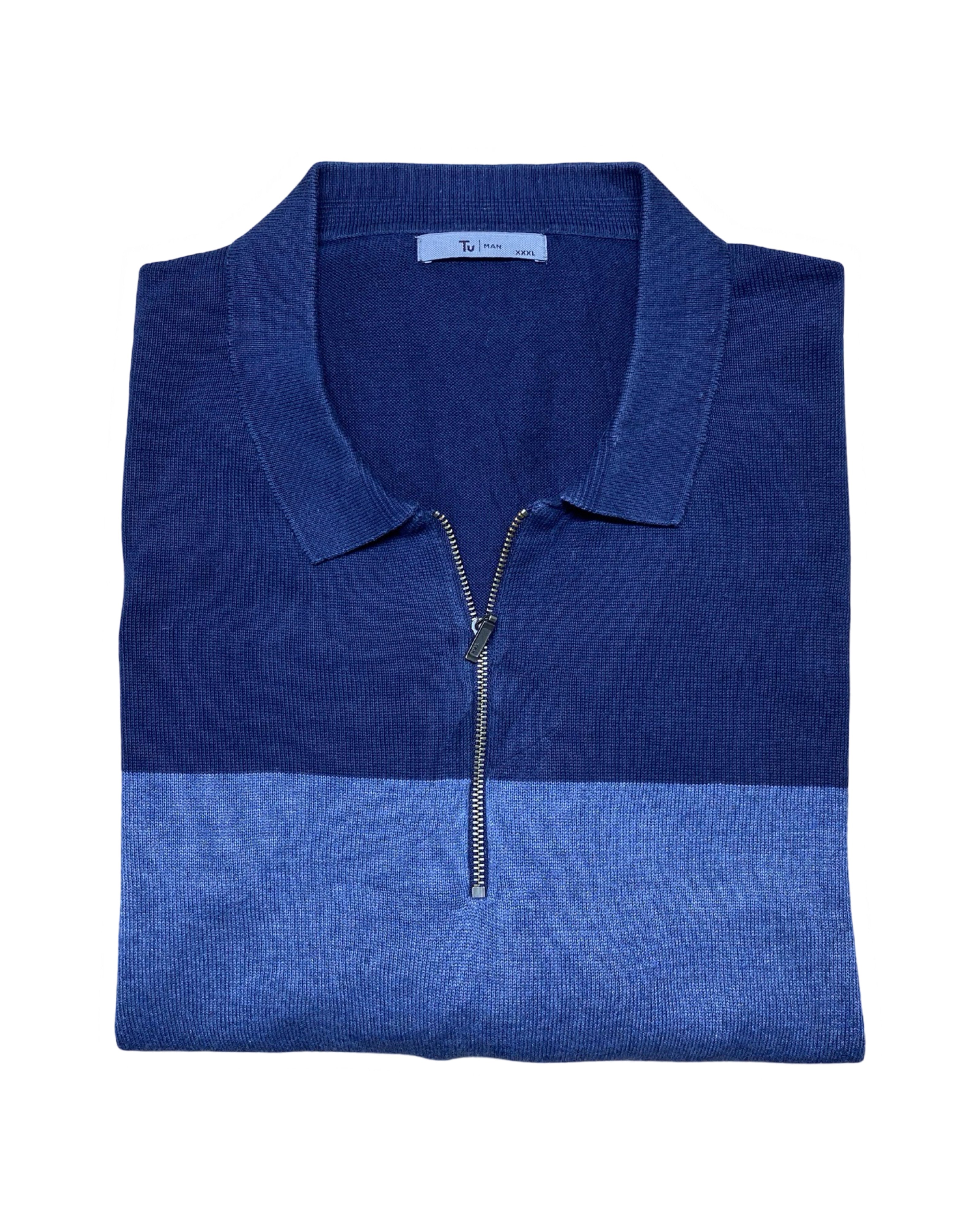 TU Man Navy & Blue Panel Knit Polo Shirt | 3XL | Chest 27.5”