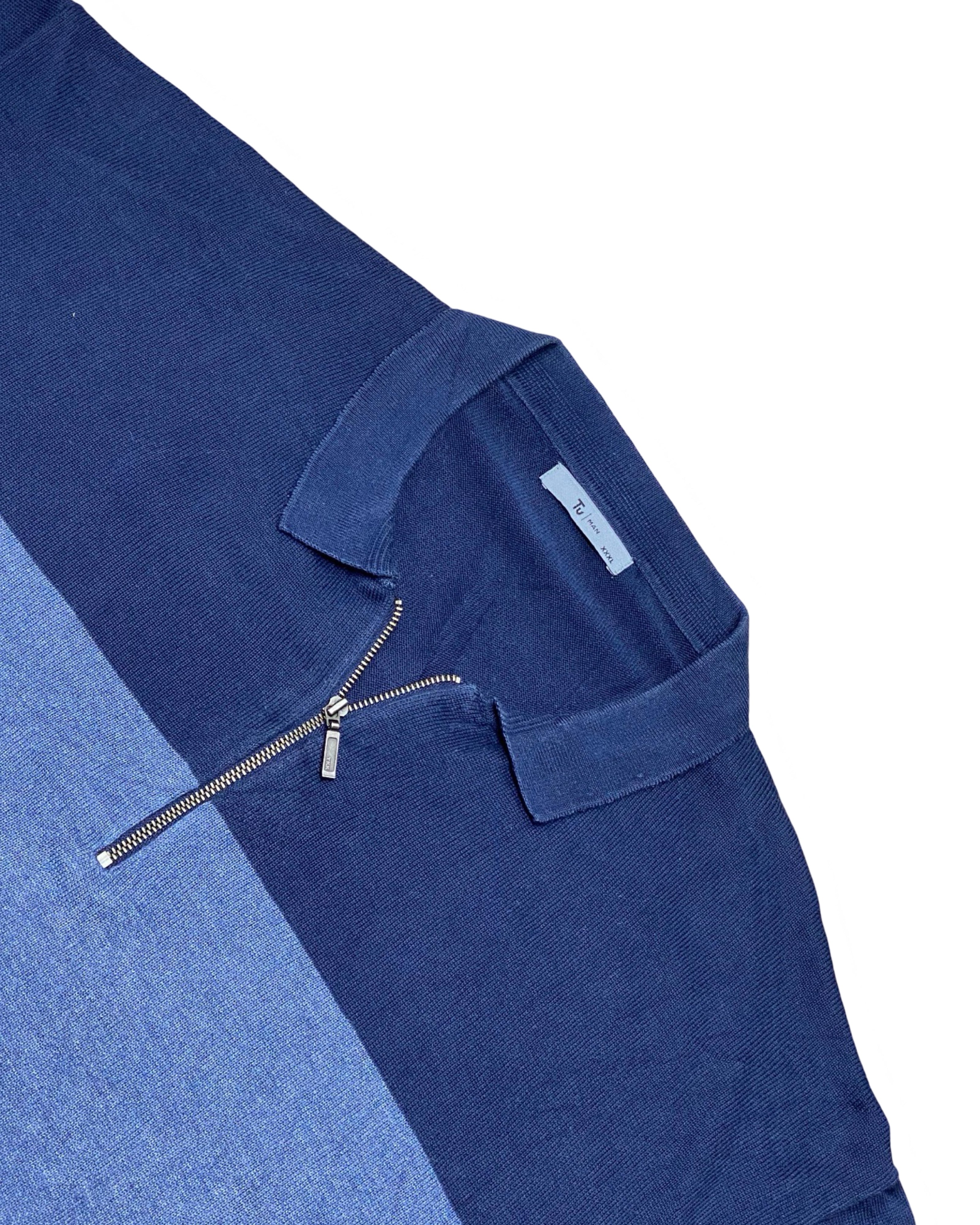 TU Man Navy & Blue Panel Knit Polo Shirt | 3XL | Chest 27.5”