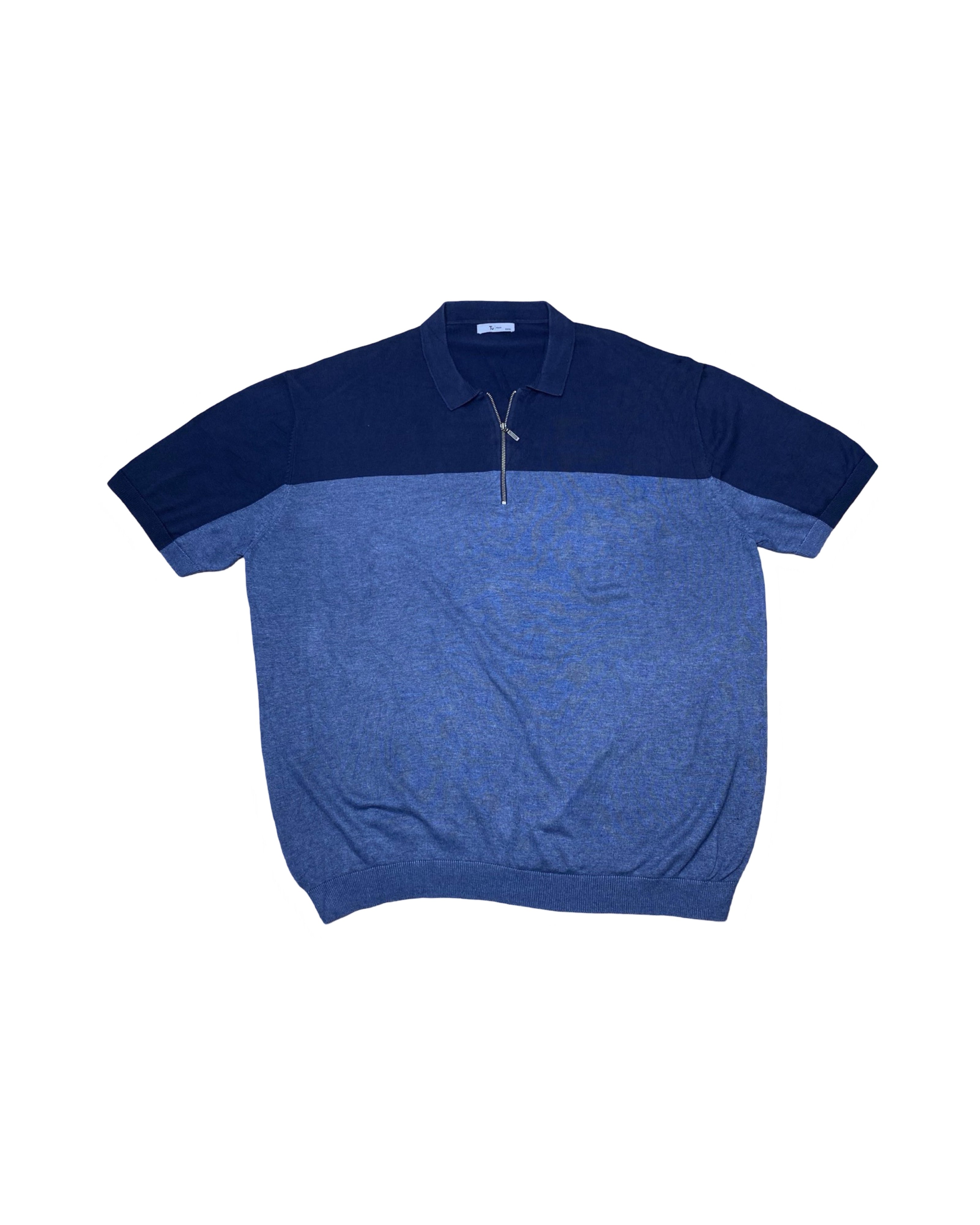 TU Man Navy & Blue Panel Knit Polo Shirt | 3XL | Chest 27.5”
