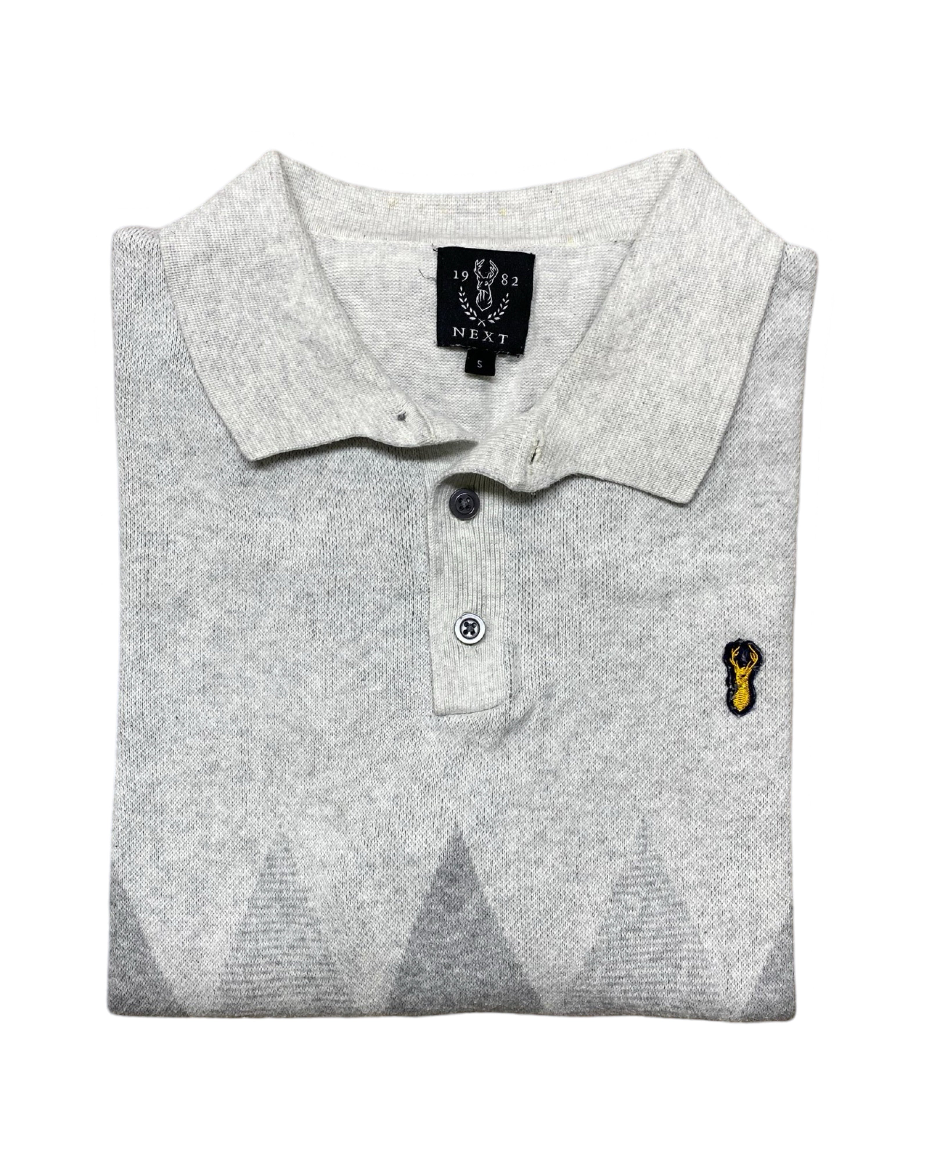 Next Grey Argyle Knit Polo Shirt | Small | Chest 19”