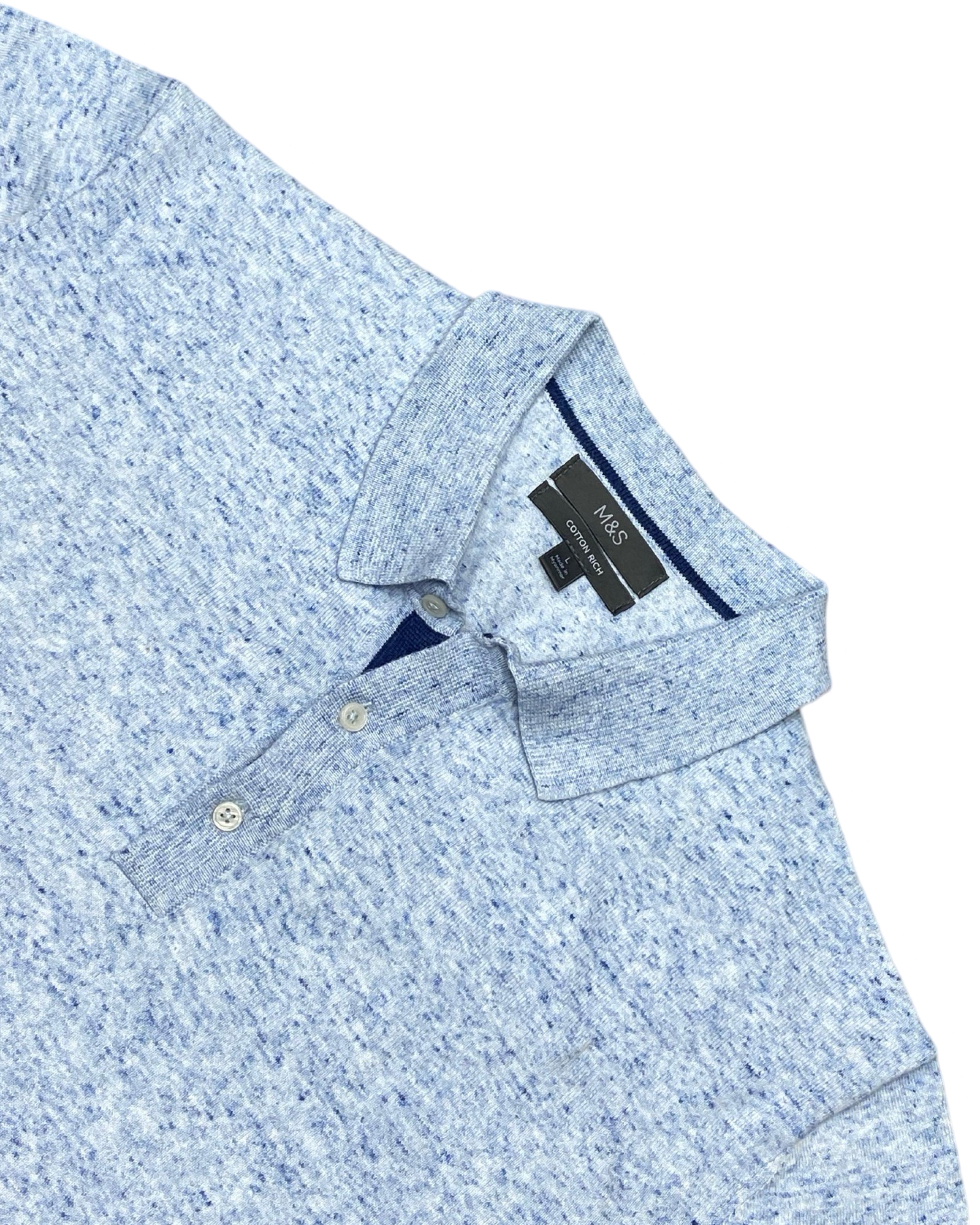 M&S Speckled Blue Knit Polo Shirt | Large | Chest 22”