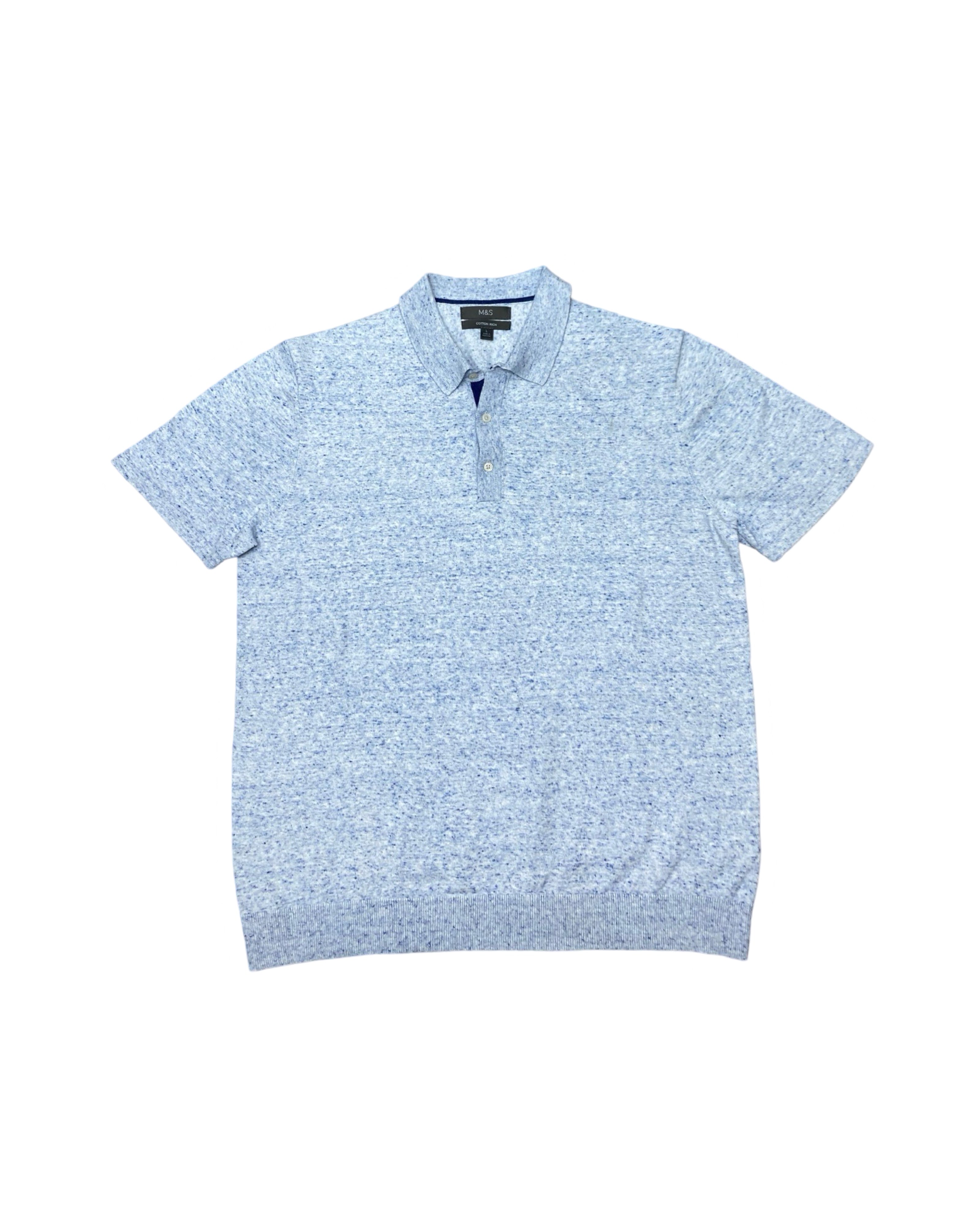 M&S Speckled Blue Knit Polo Shirt | Large | Chest 22”