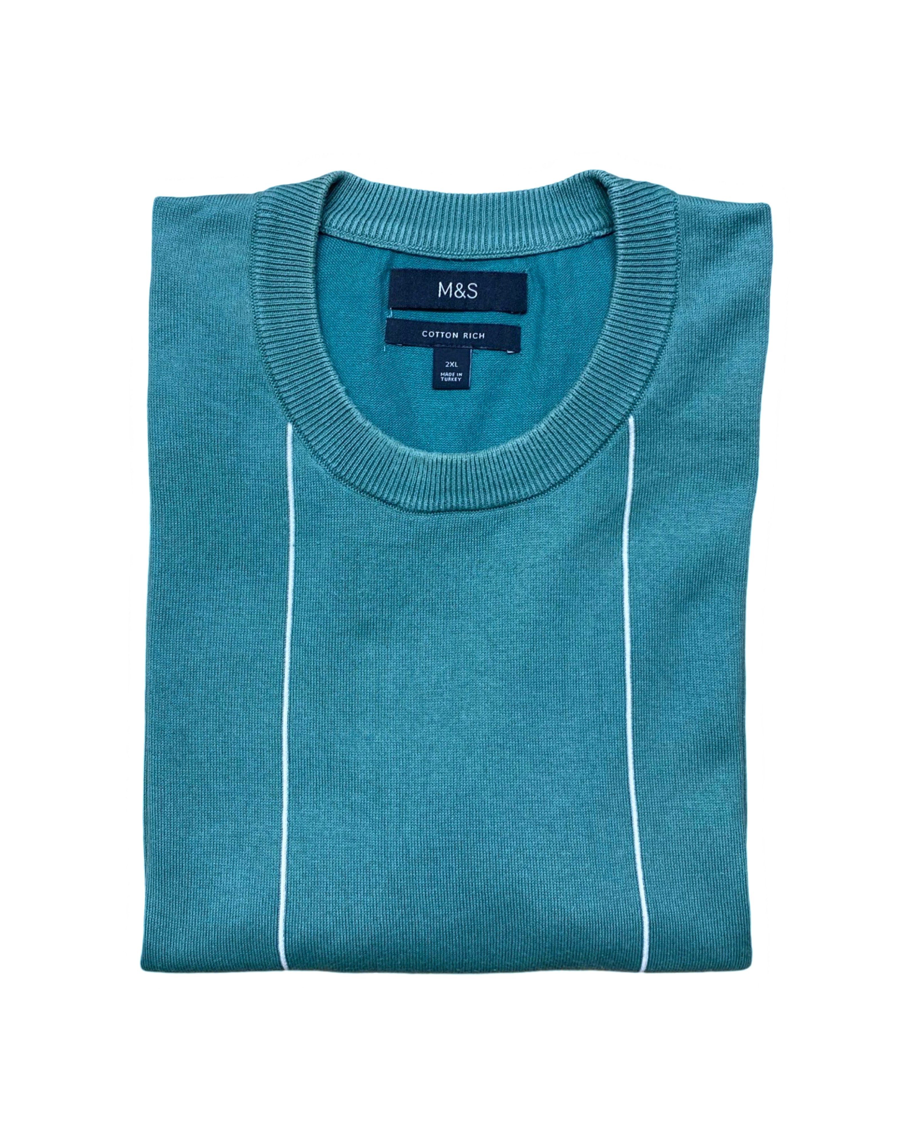 M&S Teal Blue Vertical Stripe Knit Shirt | XXL | Chest 25”