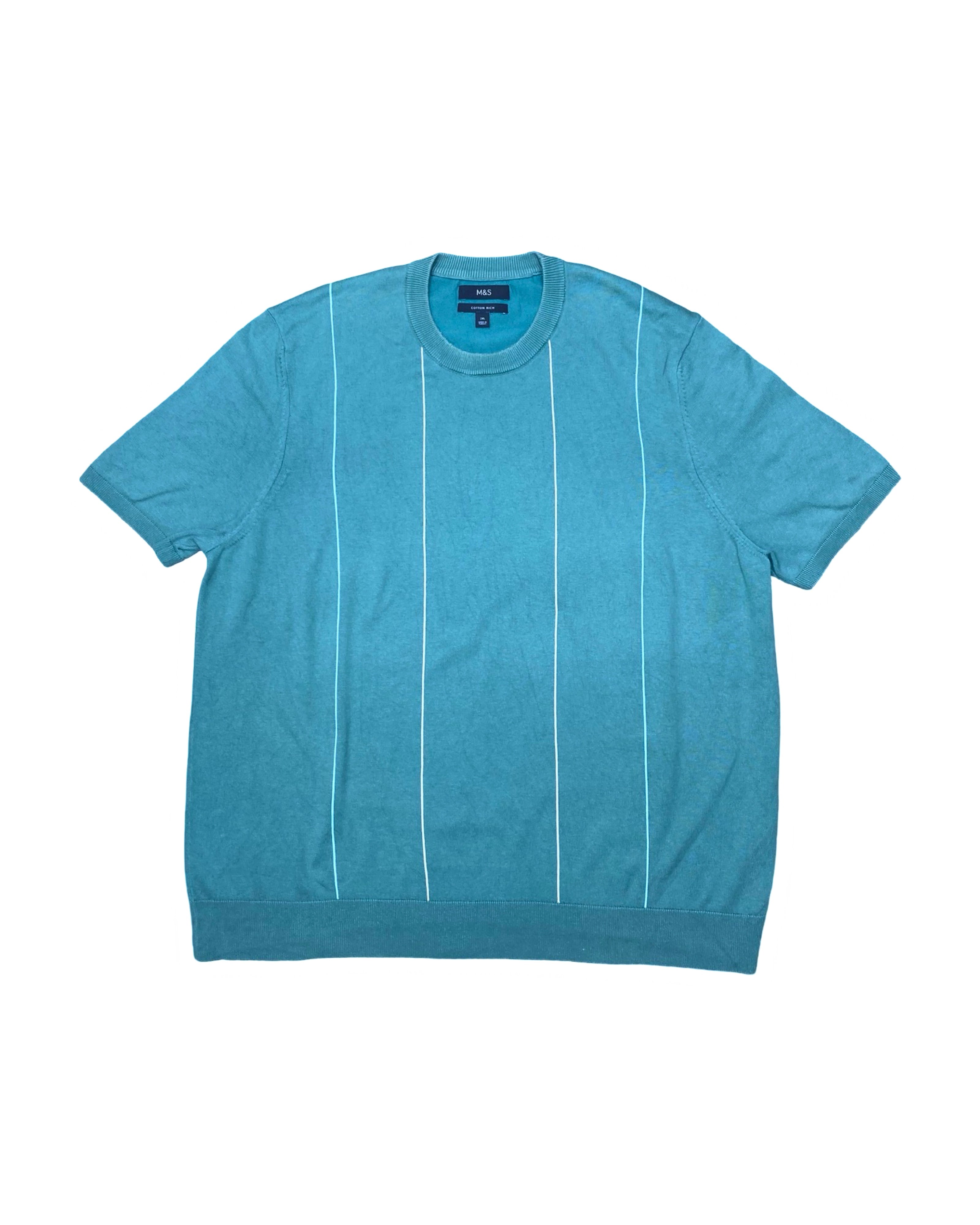 M&S Teal Blue Vertical Stripe Knit Shirt | XXL | Chest 25”