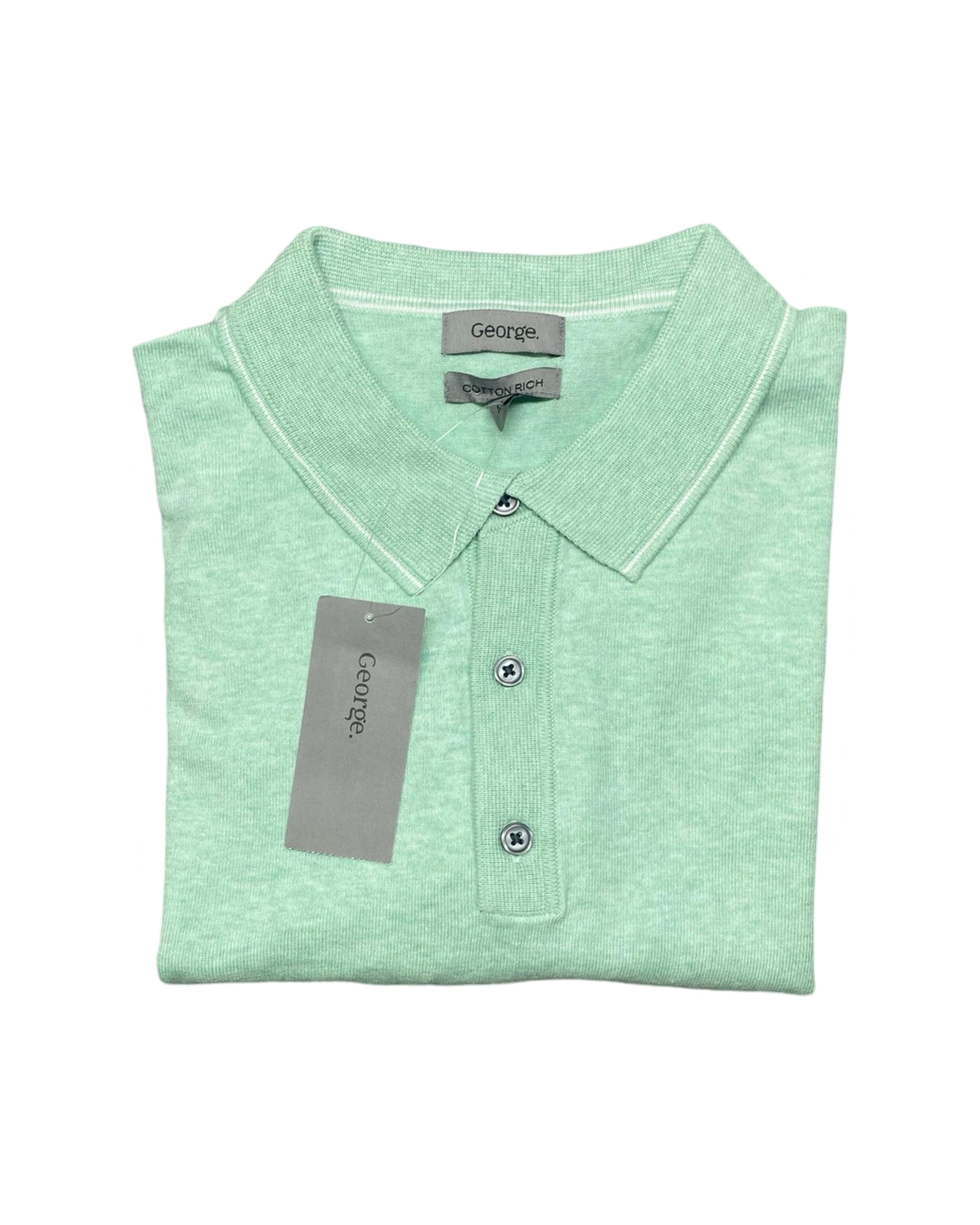 George Mint Green Knitted Polo Shirt | Medium | Chest 21” (Tagged New)